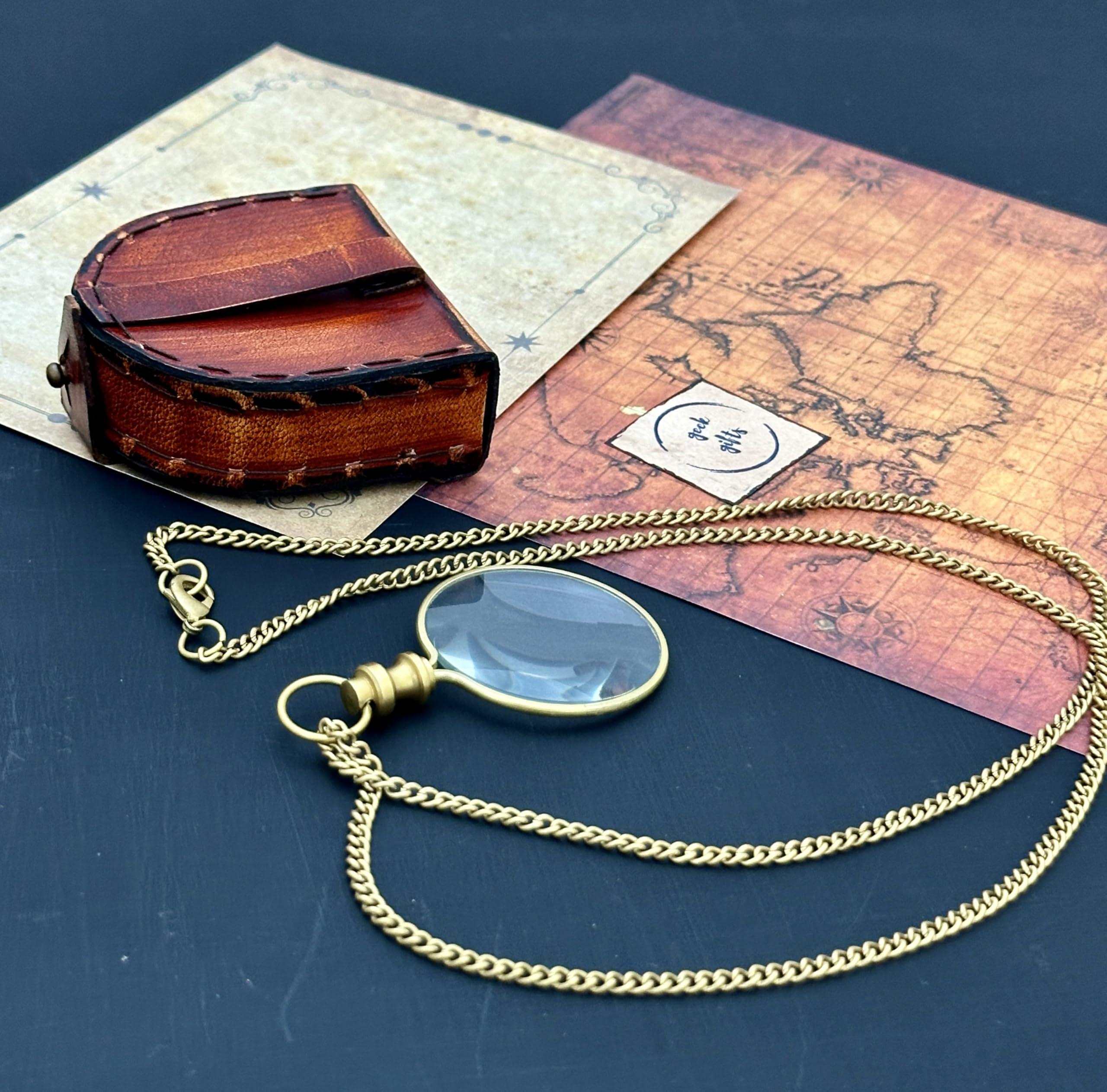geekgifts Monocle Pocket Magnifying Glass with Leather Box, Magnifying Glass for Reading, Pocket Monocle Costume - Pocket Magnifiers 10x, Keepsake, Stocking Stuffer Gifts for Men Women