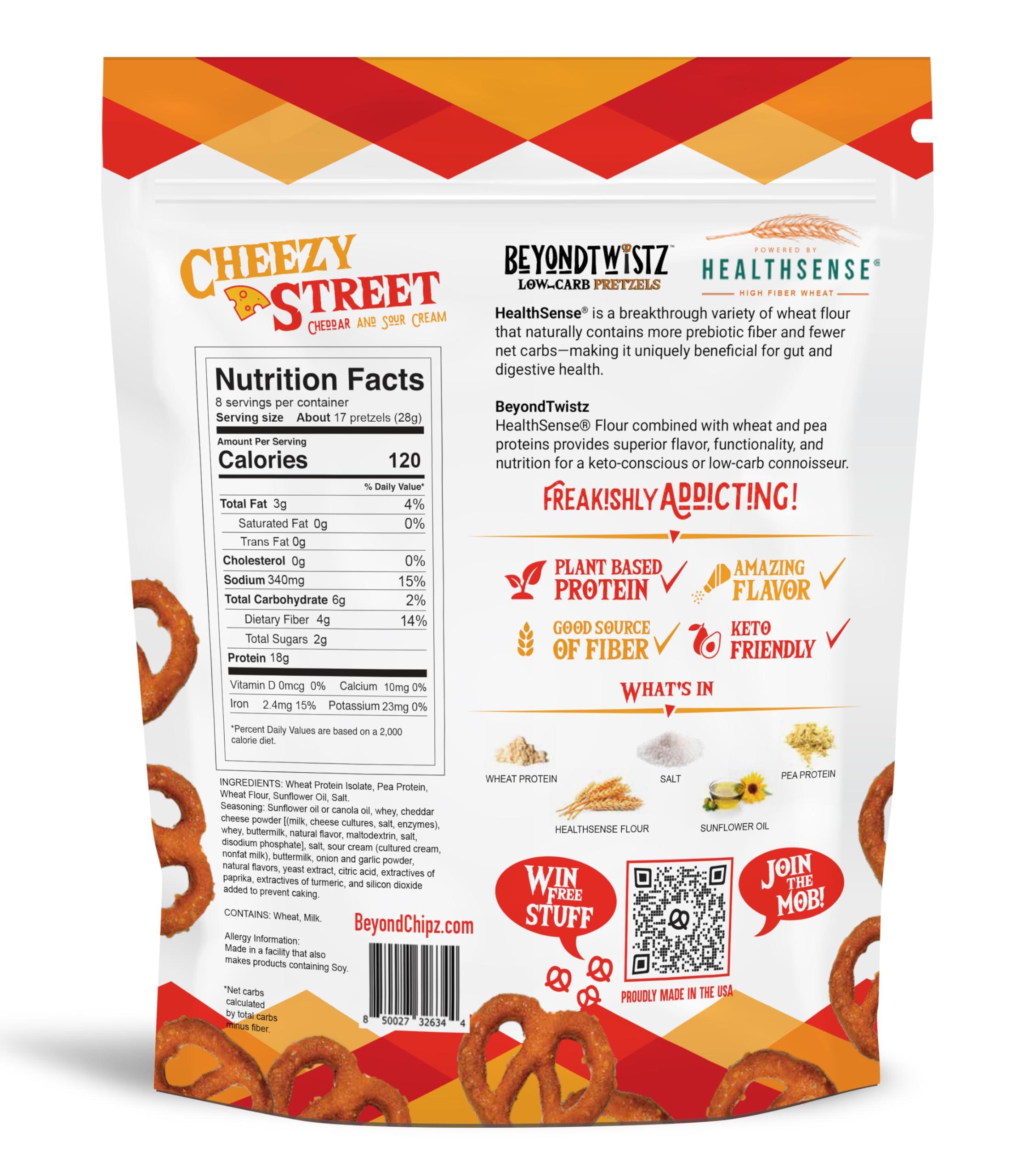BeyondChipz BeyondTwistz Low Carb Pretzels, Ultimate Sampler Pack, Keto Friendly, 2g Net Carbs, 18g Protein, Powered By HealthSense High Fiber Wheat Flour, Family Size 8oz Bag, Pack of 4