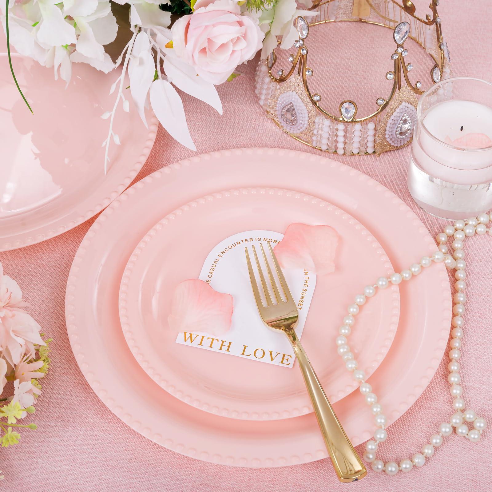 WELLIFE WELLIFE 60PCS Pink Plastic Plates Set-Heavy Duty Pink Plates for Party, Include 30Pcs 10.25inch Pink Dessert Plates, 30Pcs 7.5inch Pink Dinner Plates for Spring Party, Wedding, Mothers Day