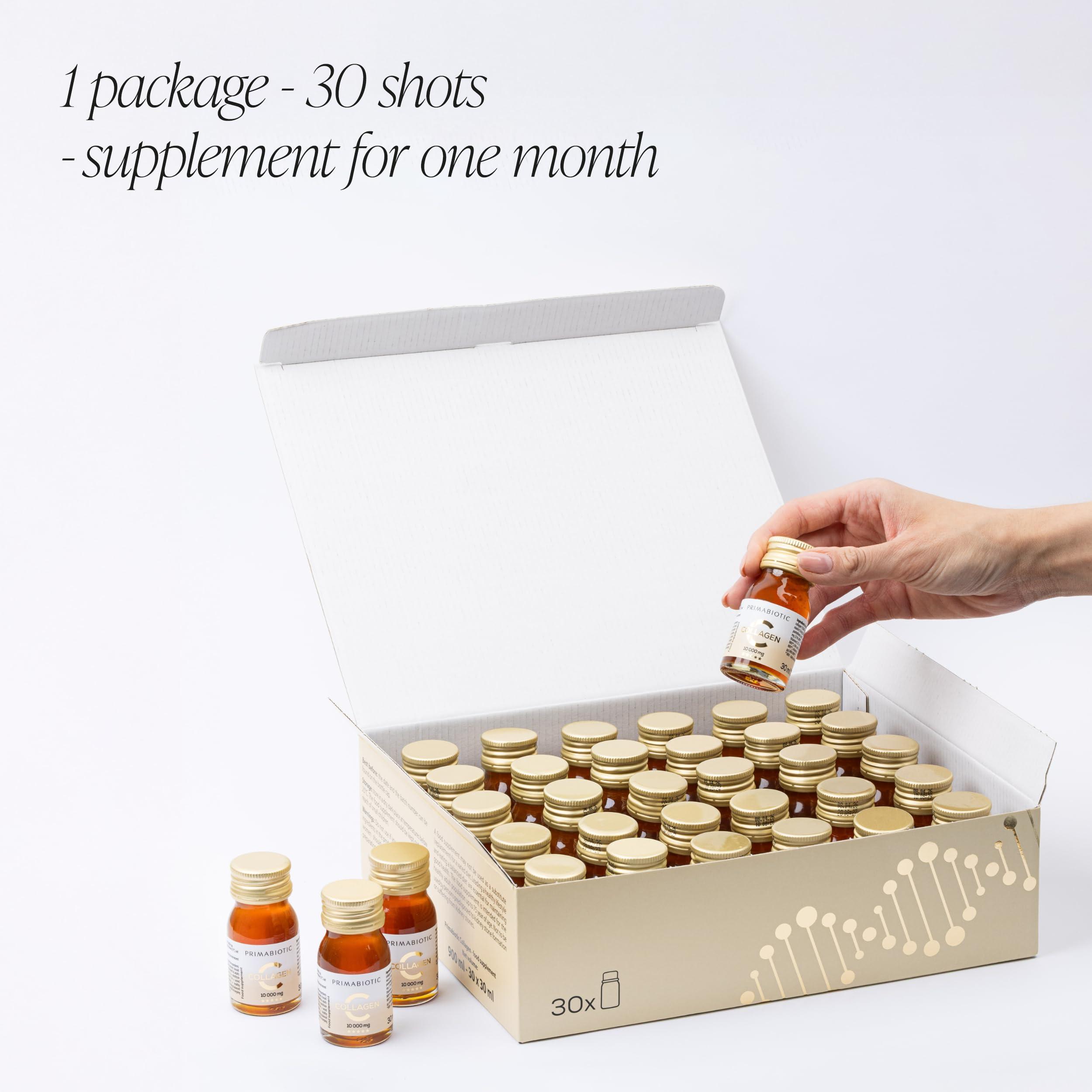 Primabiotic PRIMABIOTIC Liquid Collagen - High Collagen Content [10,000 Mg] Per Serving - Hydrolyzed Collagen and 12 Vitamins - Gluten Free- 900 Ml - Pack of 30 Bottles x 30 Ml