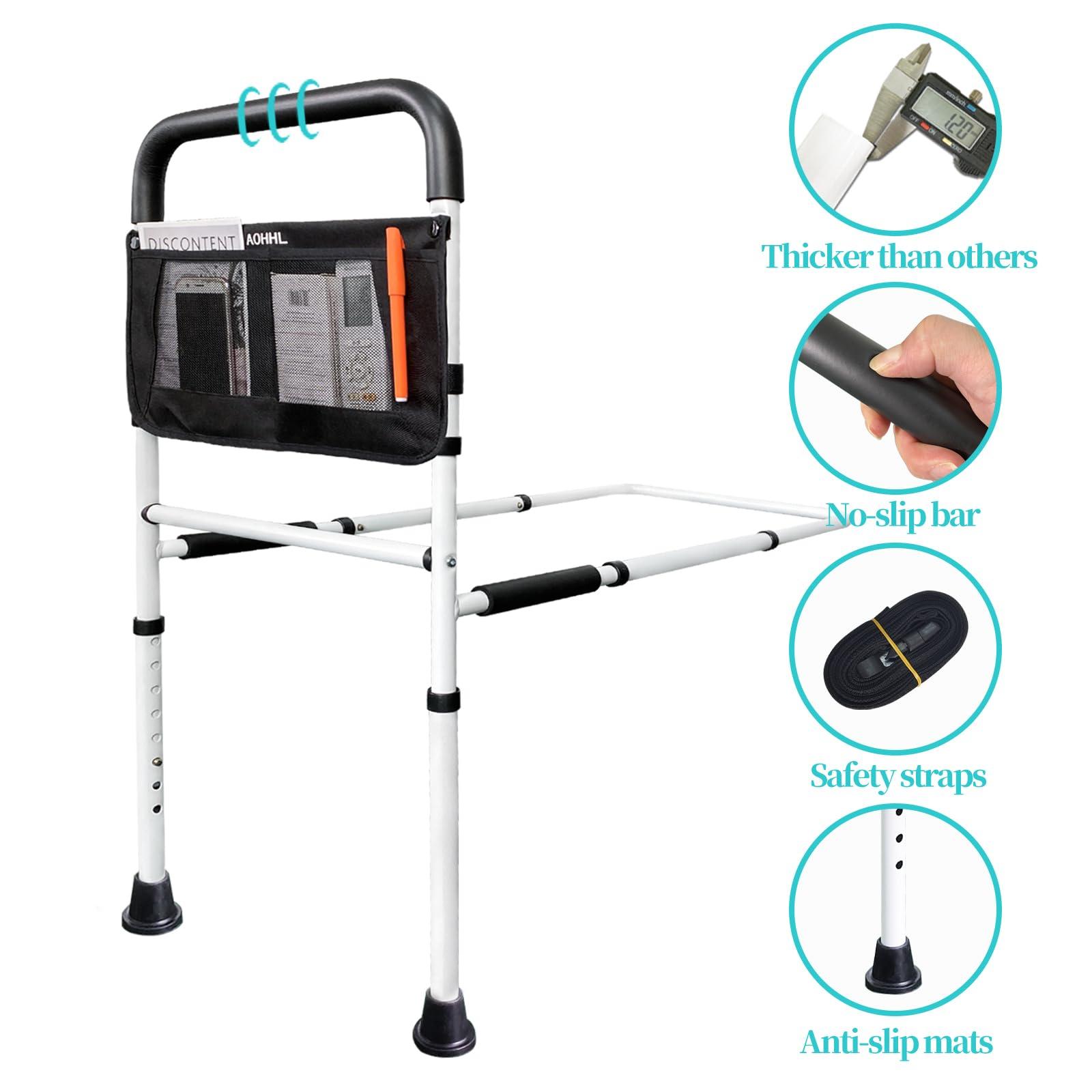 AOHHL Bed Rails for Elderly Adults Safety with Adjustable Heights Storage Pocket Assist Support Side Railings for Seniors Citizens Slides Under Mattressbed Cane Medical Bed Guard Bed Handles Bars (White)