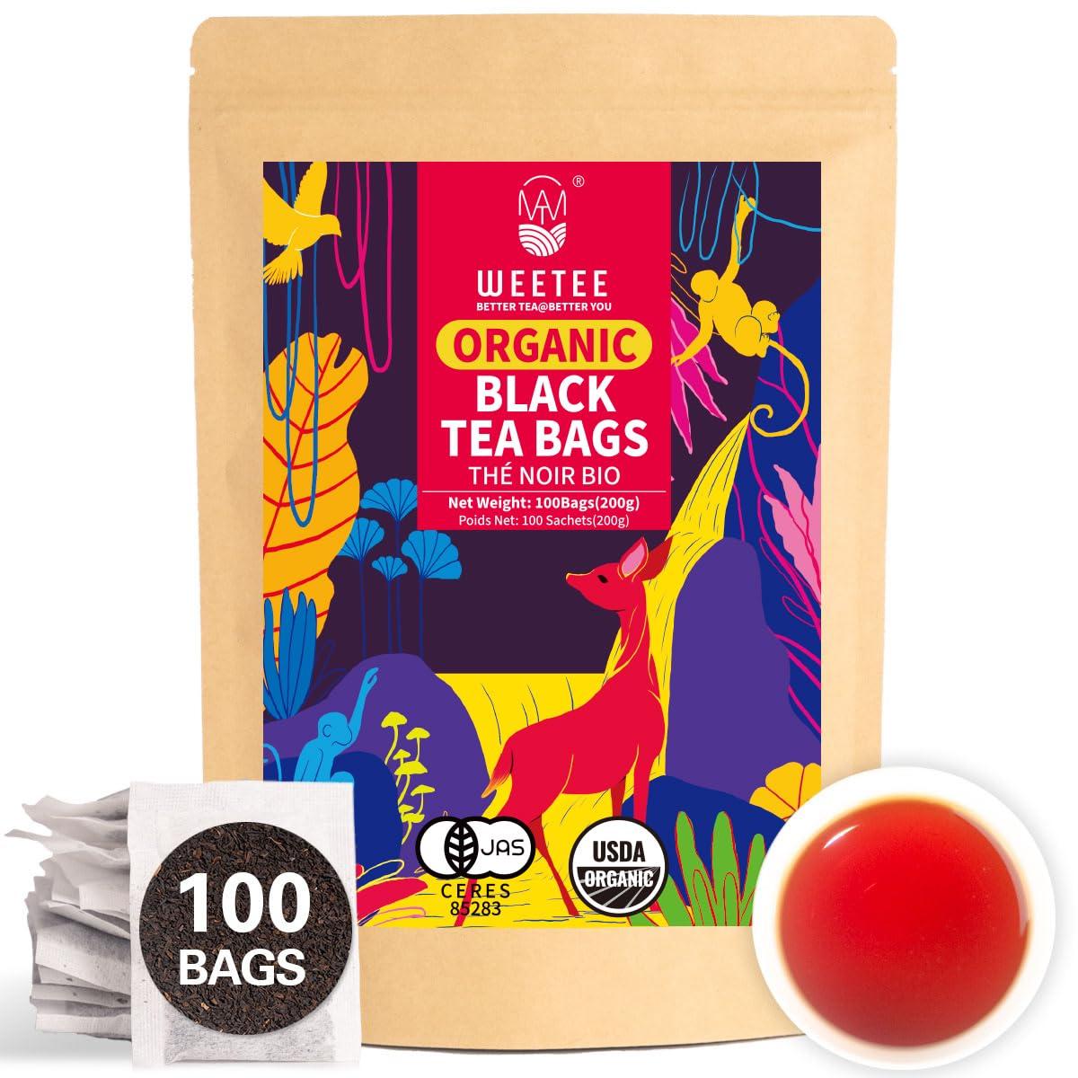 WT WEETEE WT WEETEE Organic Black Tea Bags, USDA Organic Black Tea 100 Count, Antioxidant, Caffeinated | Resealable Kraft Bag | Brew Hot or Iced