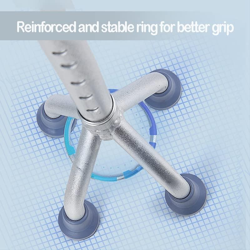 NineLife Basics Silver Quad Cane, Walking Cane for Men and Women, Adjustable Walking Sticks with Wrist Strap, 4-Pronged Base for Extra Stability, 1 Unit