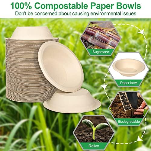 Bionutrio 20oz Paper Bowls Disposable, 100 Pack Bowls Disposable Heavy Duty, Compostable Soup Bowls, Biodegradable Serving Bowls for Salad, Ice Cream, Dessert, Eco-Friendly Bowls Made Of Sugarcane