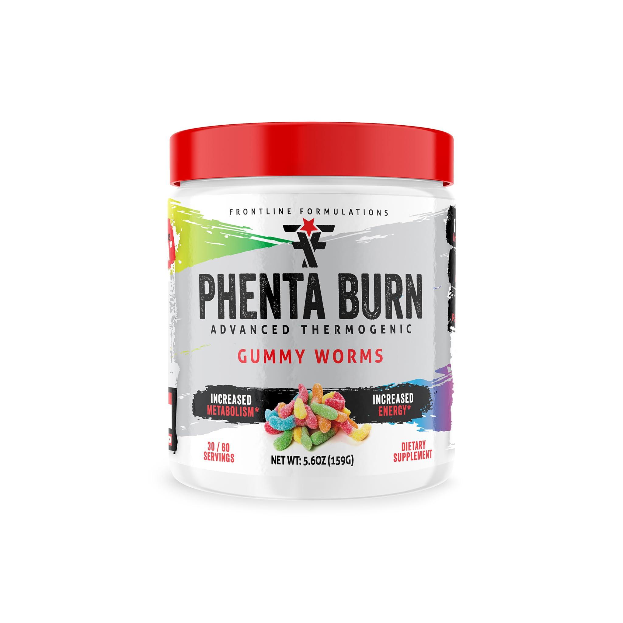 FRONTLINE FORMULATIONS FRONTLINE FORMULATIONS Phenta Burn, Increased Energy and Endurance, Amazing Flavors, Veteren Owned and Operated (60 Servings, Gummy Worms)