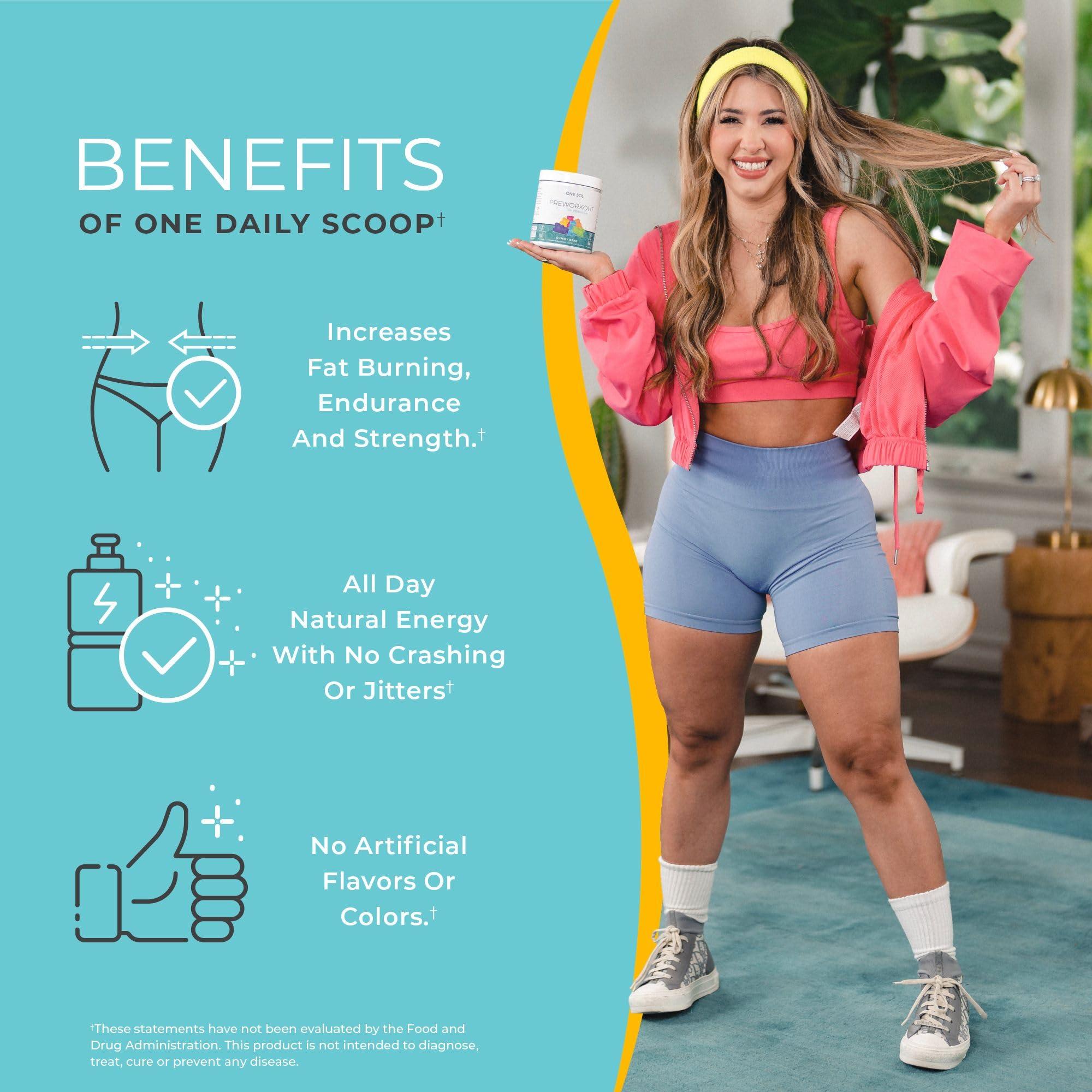 One Sol One Sol Pre-Workout for Women, Enhanced Pump & Focus, No Jitters Or Crash, Natural Ingredients, 100% Vegan, Gluten Free & Soy Free, (Gummy Bear)