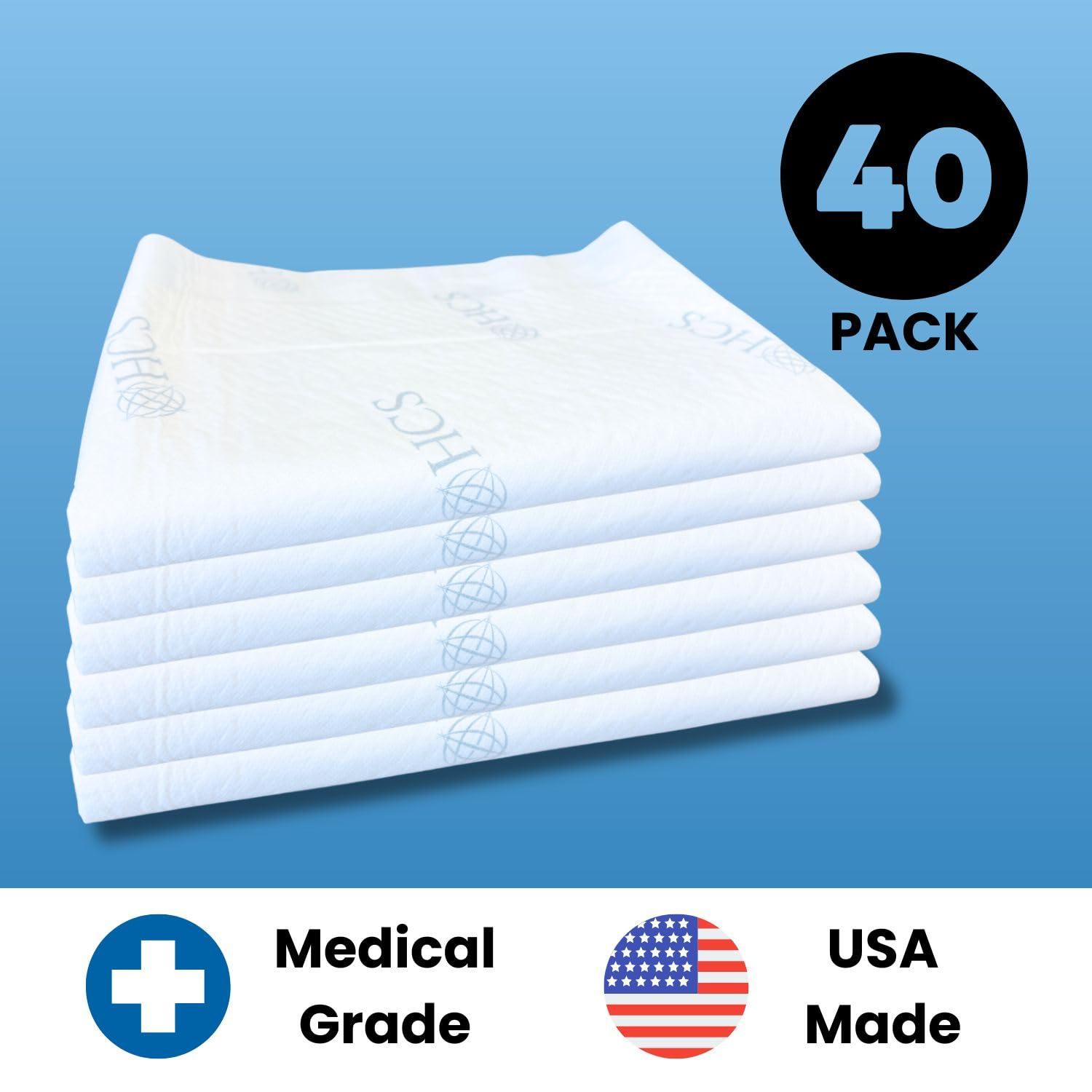 HCS MEDICAL SOLUTIONS HCS Gel Filled Large Medical Chucks Pads, Disposable - Premium Underpads, 30x36 - USA Made, Ultra Absorbent, Thick - Adult, Elderly, Kids, Baby - 300lb, Incontinence Bed Pads Disposable (40, White)
