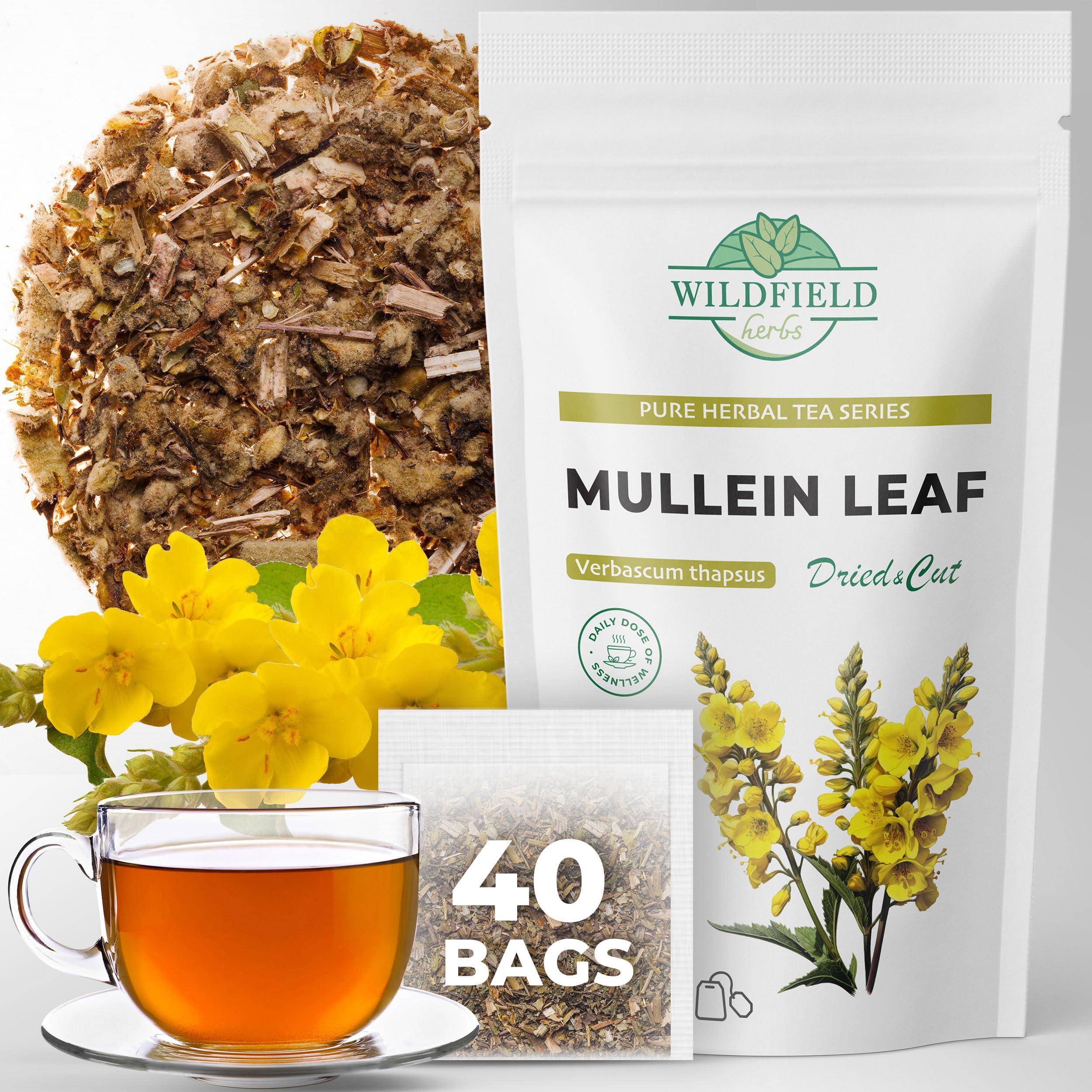 WILDFIELD HERBS 40 Mullen Tea Mullein Tea Leaf (Verbscum L.) - 40 Count 1.5g Tea Bags Mullen Leaves Mullein Loose Leaf Tea Hoja de gordolobo