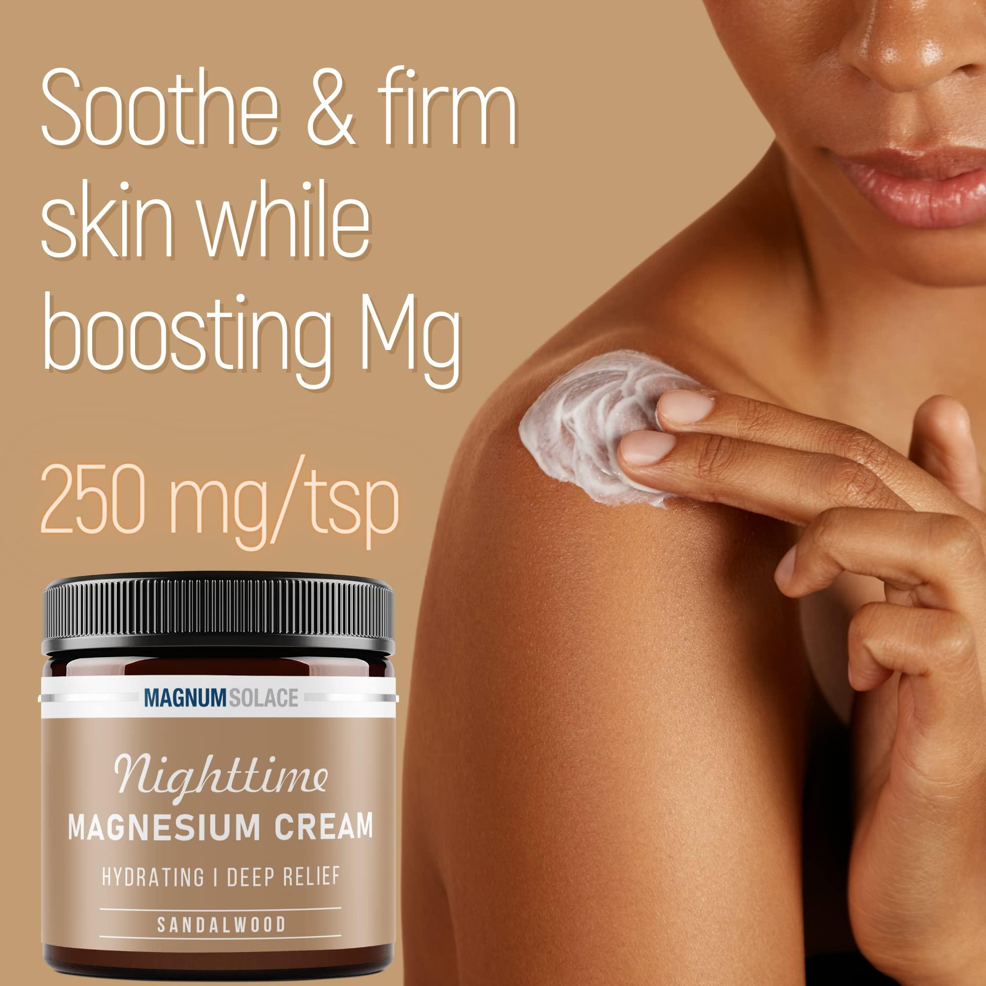 Magnum Solace Magnesium Lotion  Nighttime Magnesium Cream  Apply to Leg Muscles, Arms or Chest - Topical Magnesium Chloride  USA Made and Safe for Kids (Sandalwood)