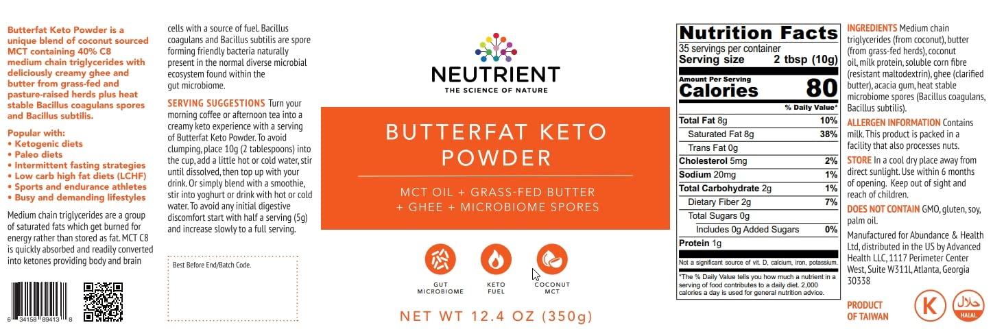 Neutrient The Science of Nature Neutrient Butterfat Keto MCT Oil Powder | with Coconut Sourced MCT Oil & Ghee with Grass Fed Butter | Delicious Morning Keto Coffee Creamer for Ketosis Support | Fuel for Body & Brain