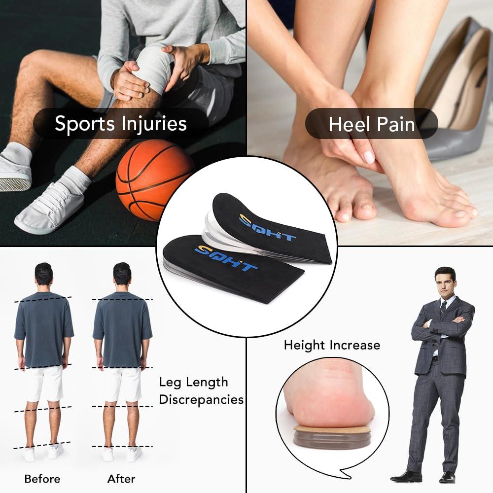 SQHT SQHT Adjustable Orthopedic Heel Lift Inserts - Height Increase Insoles for Leg Length Discrepancies and Achilles Tendonitis, Heel Cushion Lifts for Men and Women (BlackLarge-Women\'s 10-13|Men\'s 9-14)