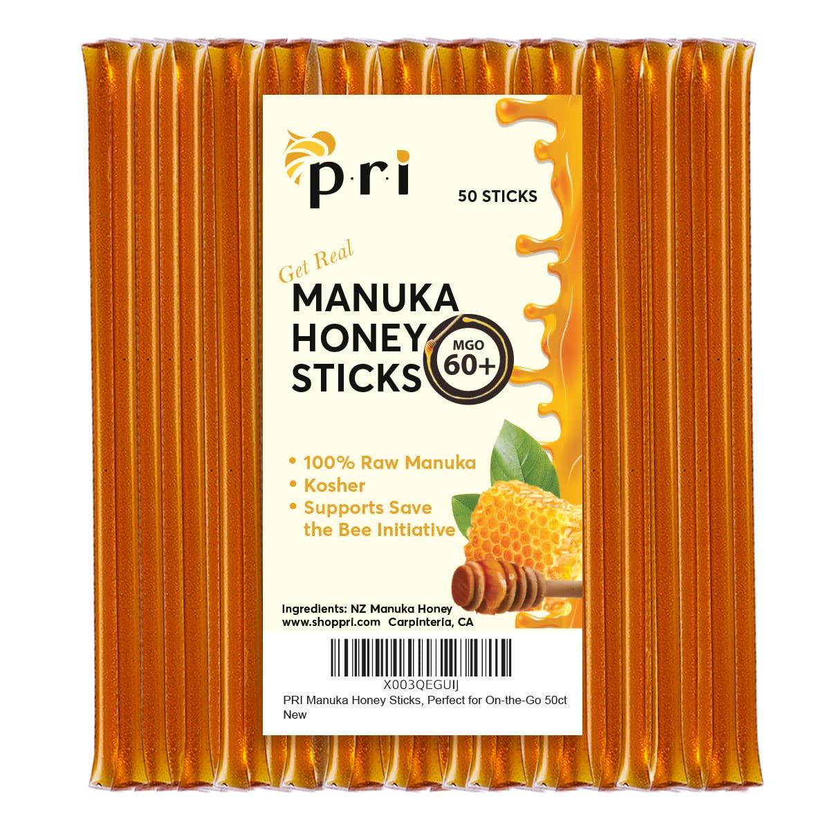 PRI PACIFIC RESOURCES INTERNATIONAL THE ESSENCE OF PRI Manuka Honey Sticks, Certified MGO 60+, Raw New Zealand Manuka Honey, Perfect for On-the-Go, 50 count