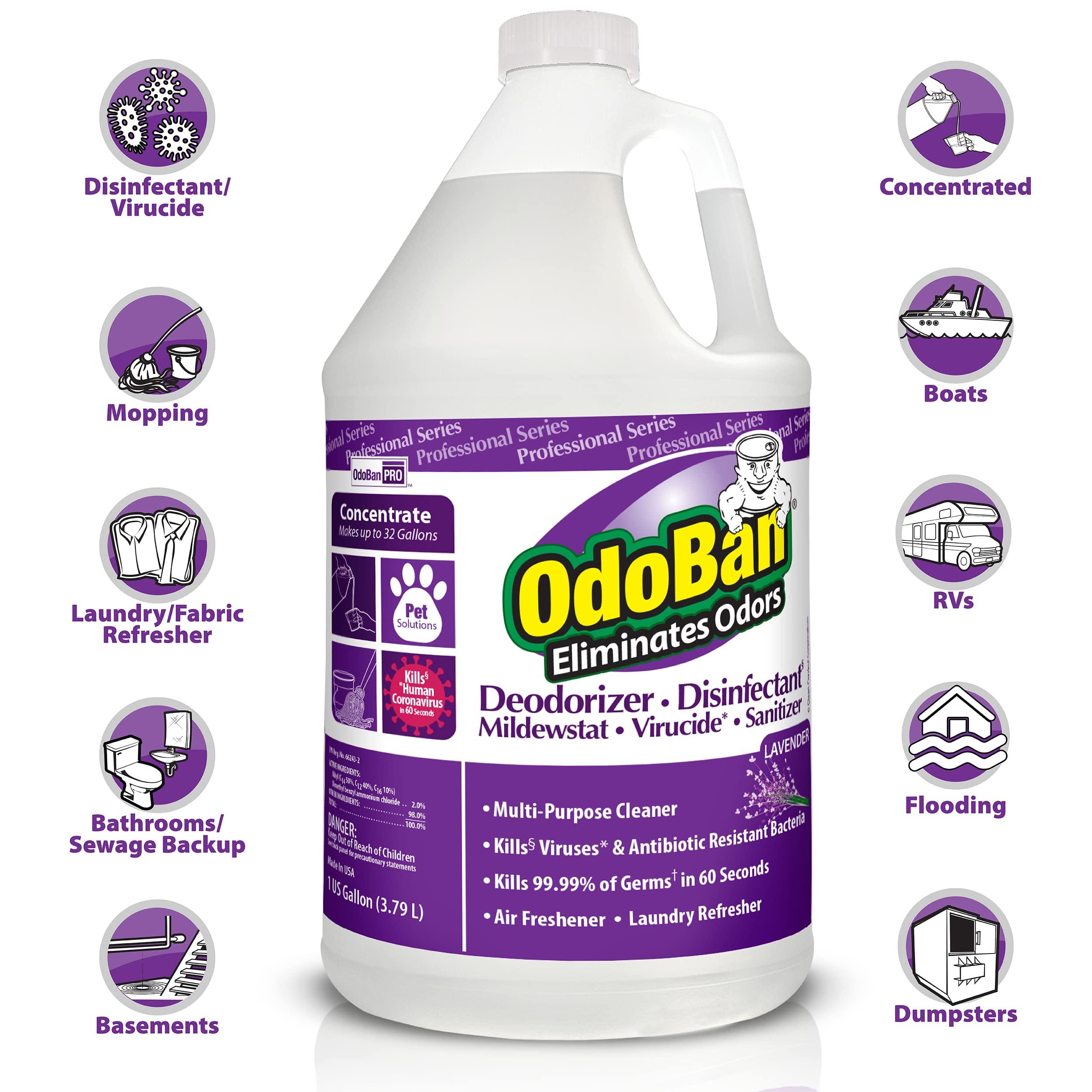 OdoBan OdoBan Disinfectant Concentrate and Odor Eliminator, 2 Gallons, Fresh Linen Scent & Professional Disinfectant and Odor Eliminator Concentrate, 4-Pack, 1 Gallon Each, Lavender Scent