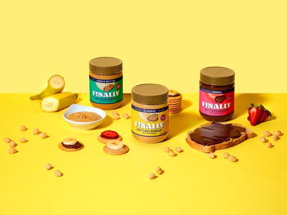 Finally! Finally Nut-Free Cocoa Spread | Allergen-Free Chocolate Spread with 50% Less Sugar than Leading Brands | Made with Chickpeas | Nut-Free, Plant-Based, Vegan | Gluten-Free, Dairy-Free, Soy-Free | School-Safe | 3g Protein | 12 oz