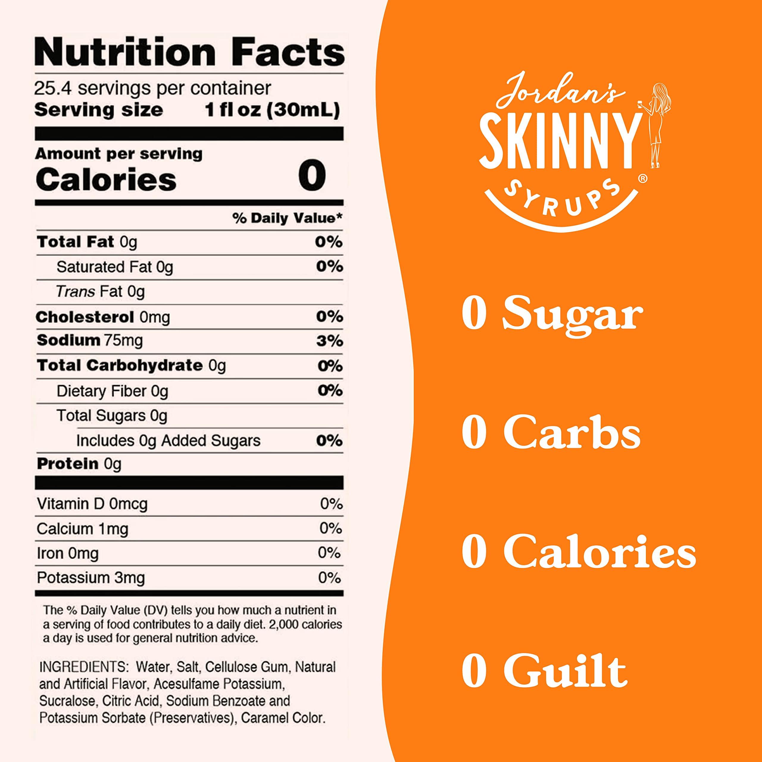 Jordan's Skinny Mixes Jordan\'s Skinny Syrups Sugar Free Coffee Syrup, Caramel Pecan Flavor Drink Mix, Zero Calorie Flavoring for Chai Latte, Protein Shake, Food & More, Gluten Free, Keto Friendly, 25.4 Fl Oz, 2 Pack