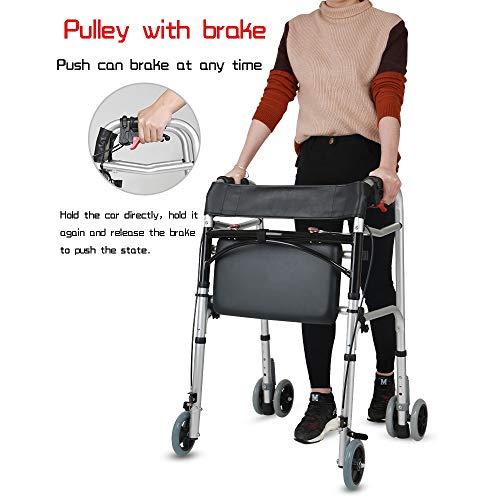 Bseack Bseack Rollator Walker Folding Travel Walker for Seniorswith Wheels Compact Walker Adjustable Hight with Handbrake Aluminum Walking Frame (Color : Standard)