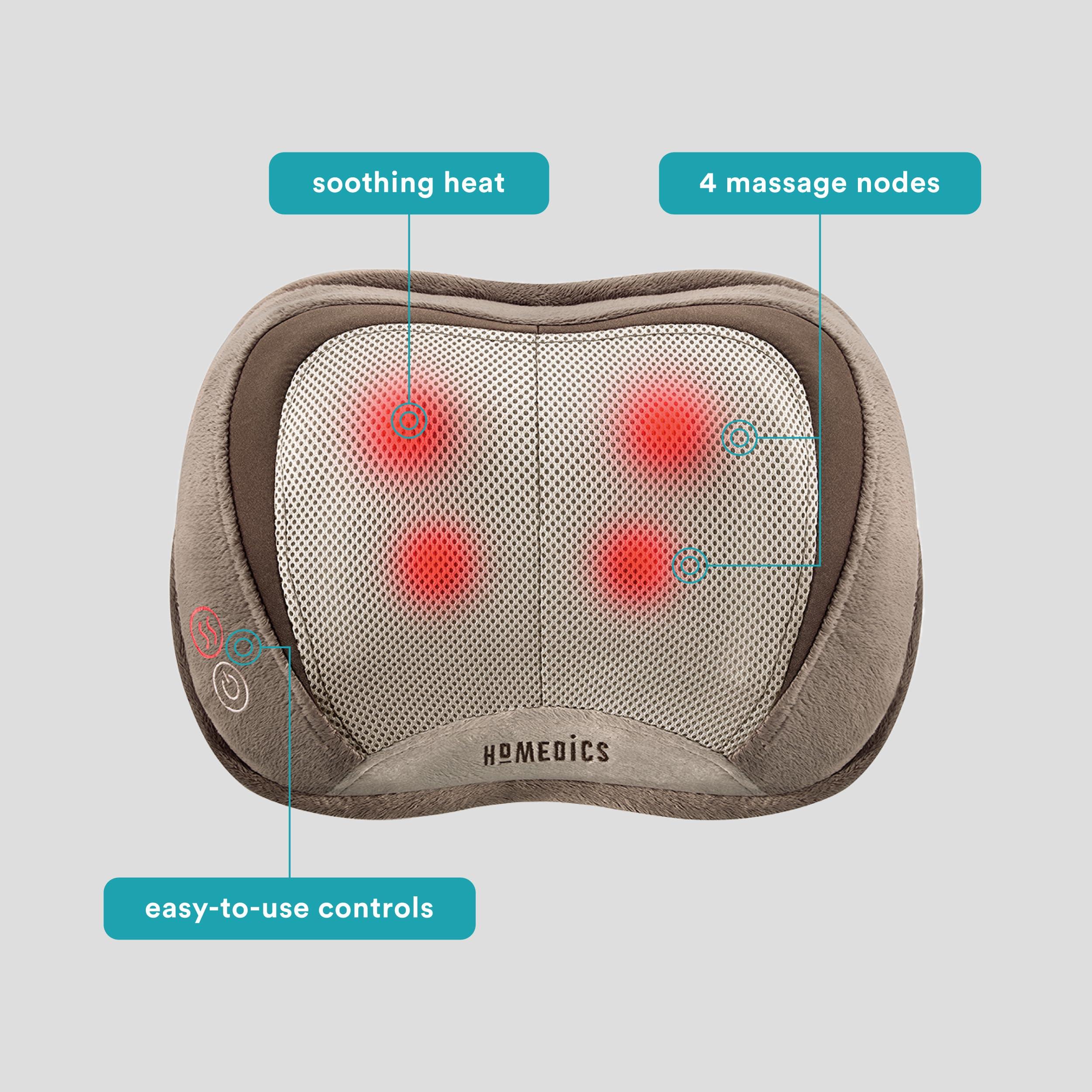 Homedics Homedics Back and Neck Massager, Portable Shiatsu All Body Massage Pillow with Heat, Targets Upper and Lower Back, Neck and Shoulders. Lightweight for Travel