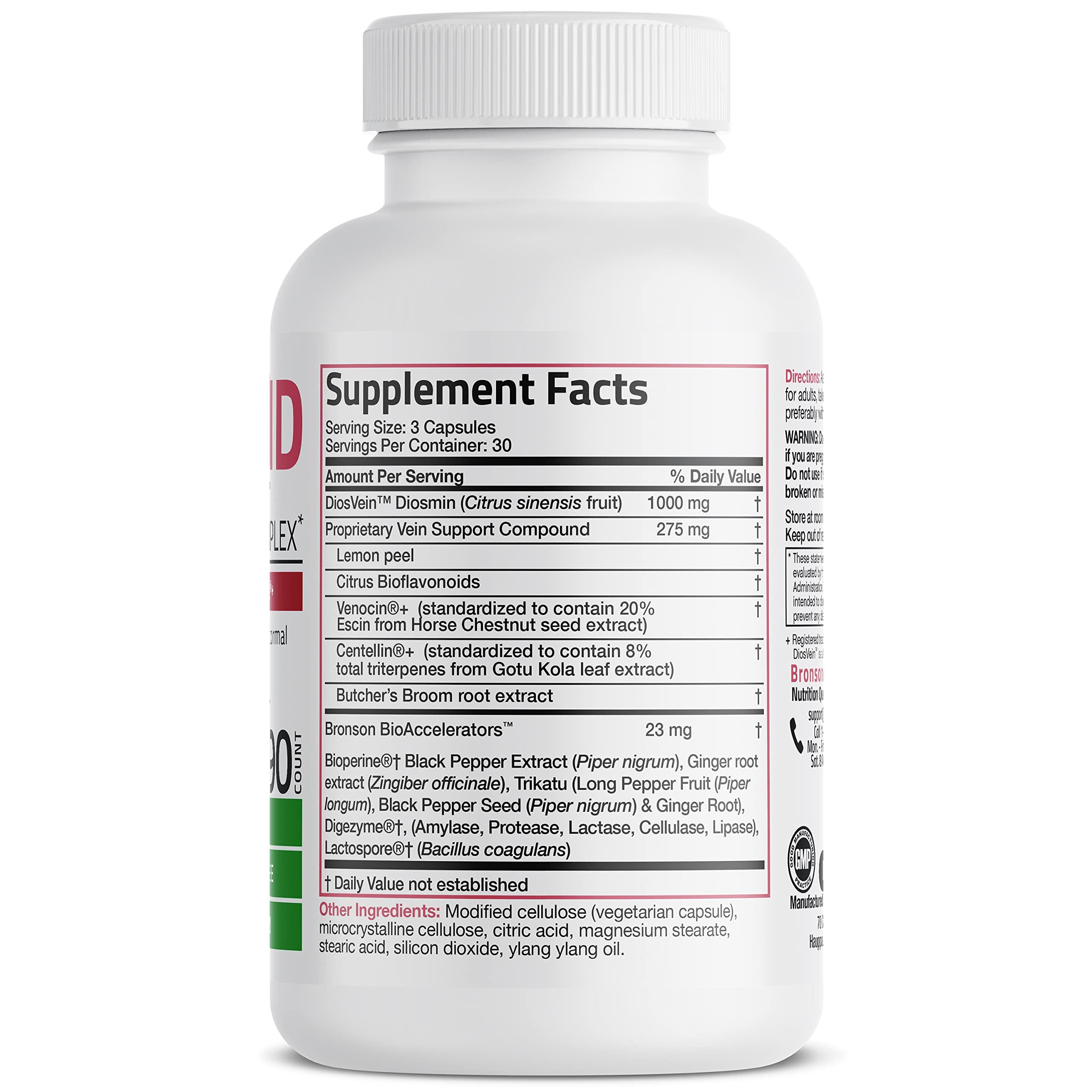 Bronson Bronson VeinAid Diosmin 1000mg DiosVein Varicose Vein Complex with Venocin & Centellin, 90 Vegetarian Capsules