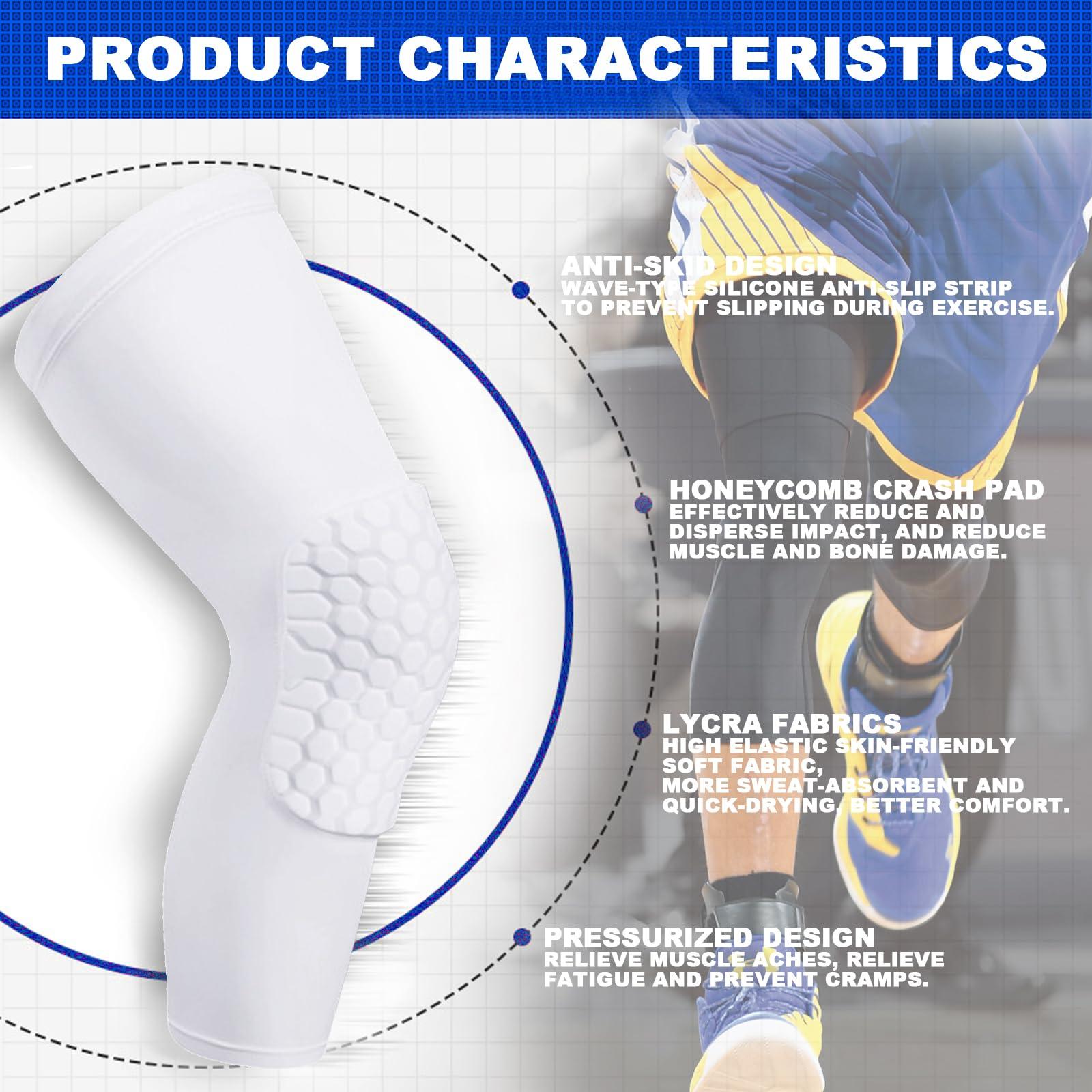 DONOTGO Knee Compression Pads,Compression Knee Sleeve for Knee Pain,Knee Pads Wrestling Knee Brace Leg Sleeves Honeycomb Pad for Volleyball Basketball,Hex Knee Pads Sleeve for Youth and Adult M(White 2 Pcs)