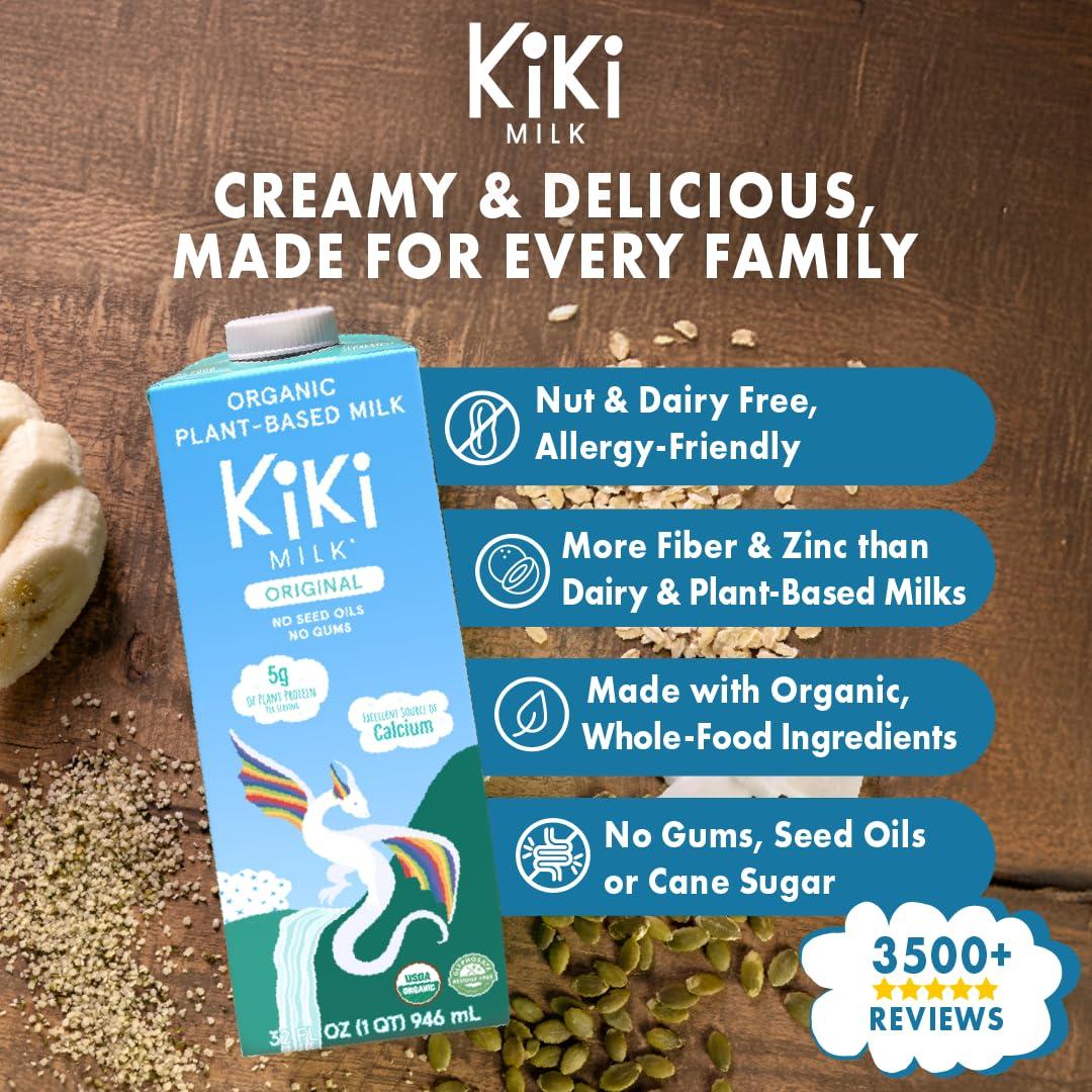 Kiki Milk Kiki Milk Plant Based Milk - Organic Original Kiki Milk - Calcium & Magnesium Source - Gluten Free, Gum Free, GMO Free, Dairy Free, Soy Free, Glyphosate Free - Shelf Stable - (32 oz • Pack of 6)