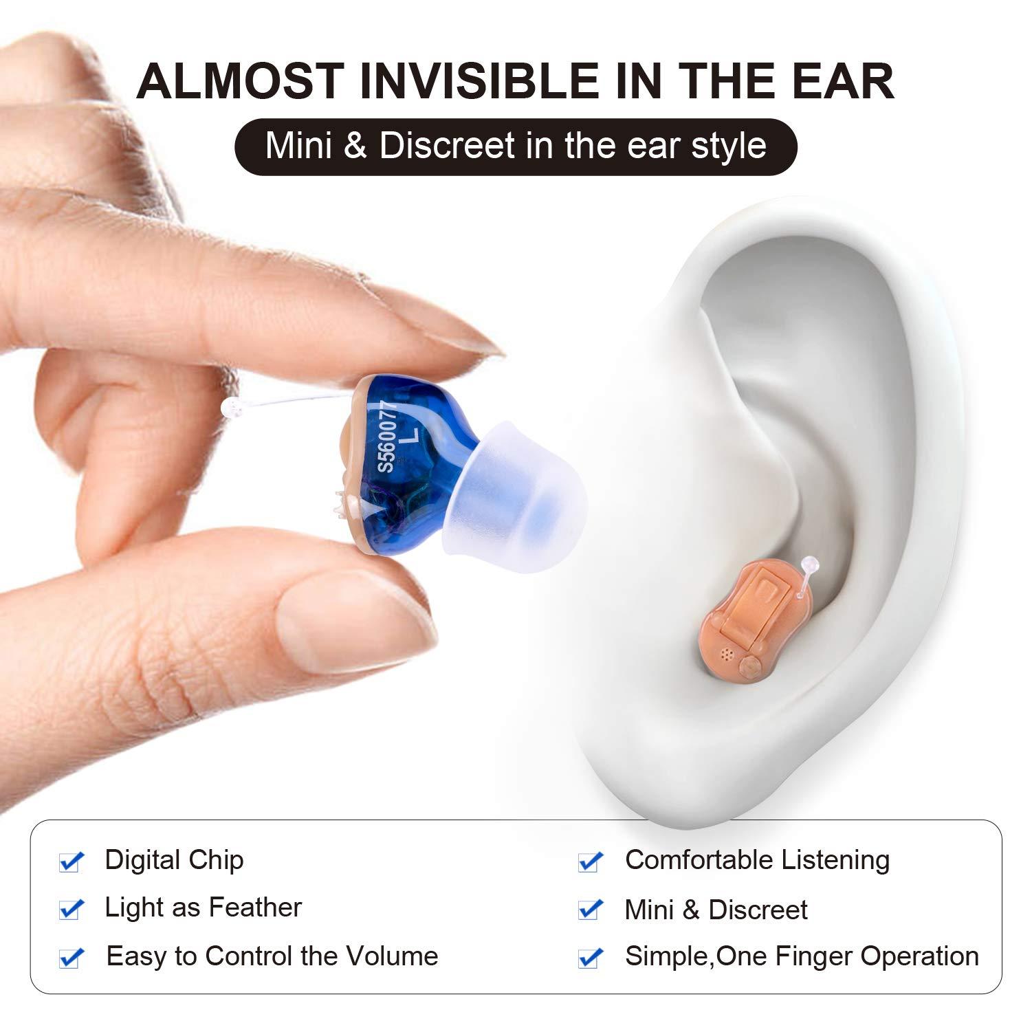 resovonac Hearing Amplifier for Seniors Adults Noise-Cancelling - Elderly Assistance Listening, Voice Sound Amplifier Ear Invisible Devices As Seen On TV Hearing Aid Cleaning Tools Included (Blue)