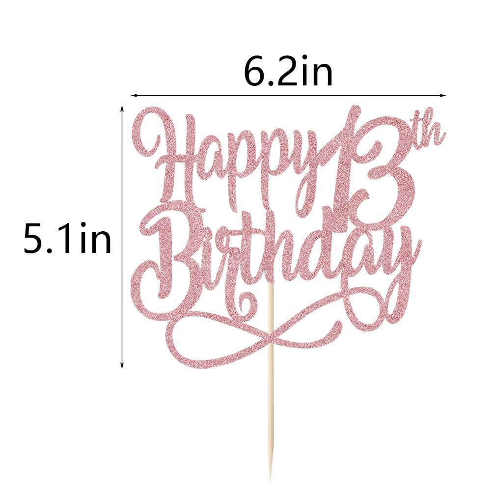 Qertesl Rose gold Happy 13th Birthday Cake Topper,Cheers to 13 Years,happy 13th Birthday Cake Topper,13th Anniversary Cake Topper men and women 13 years old happy birthday Party Decoration