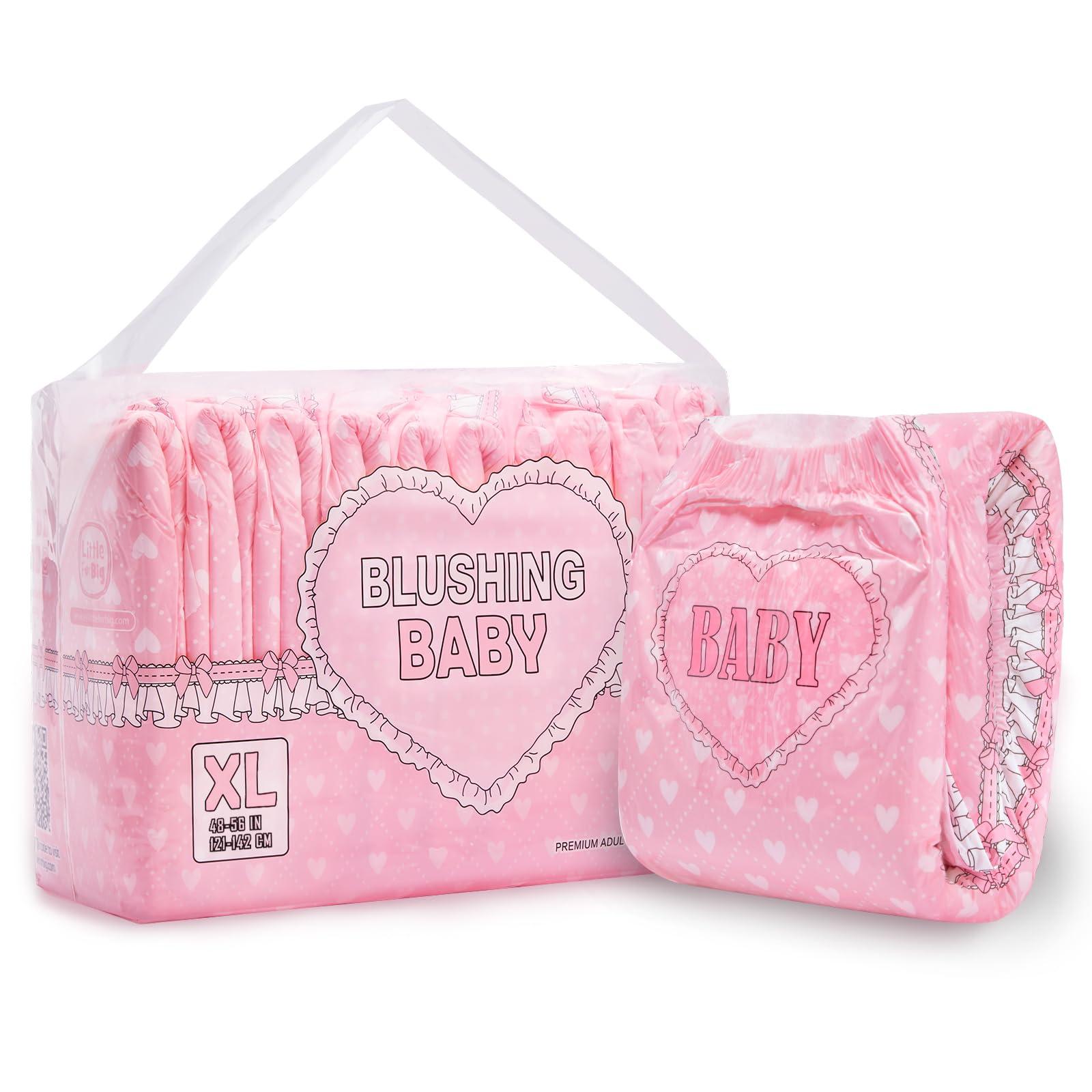 Littleforbig Littleforbig Printed Adult Brief Diapers 10 Pieces - Blushing Baby Pink(XL)