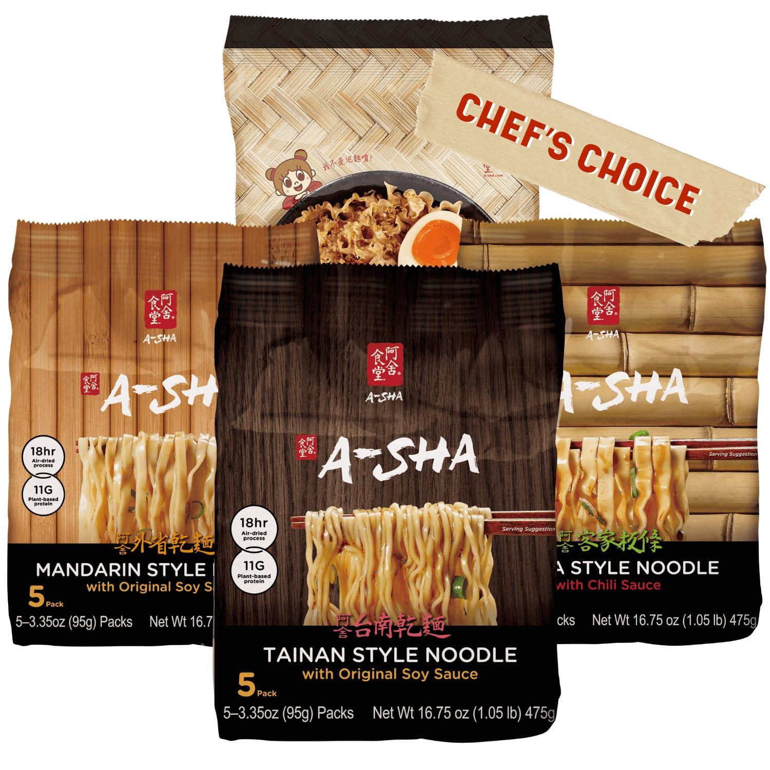 A-SHA A-Sha Healthy Asian Instant Noodles with Sauce Pack | Best Sellers Variety Bundle | Vegan, Air Dried, High Protein | Great For Ramen, Stir Fry, Wok | 4 Flavors, 19 Packs