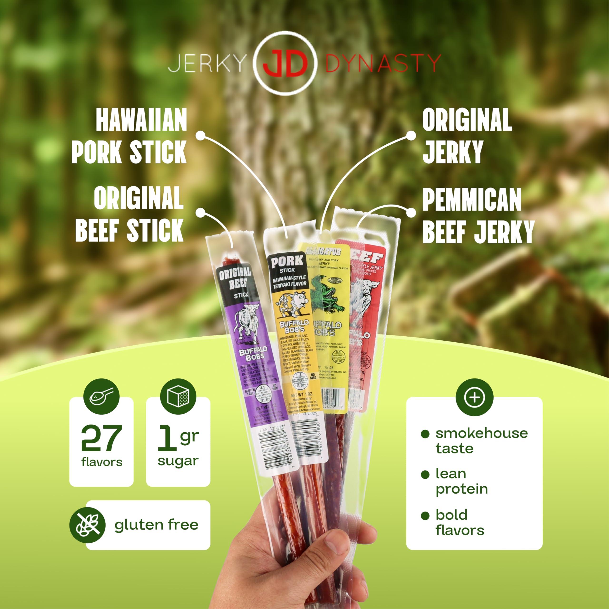 Jerky Dynasty Jerky Dynasty The Ultimate 27-Piece Exotic Jerky Gift Set - Buffalo Bob\'s Wild Game Jerky Variety Pack - Exclusive Flavors, Hefty Discount, Great for Stocking Stuffer & Protein Snack - Farm-Raised