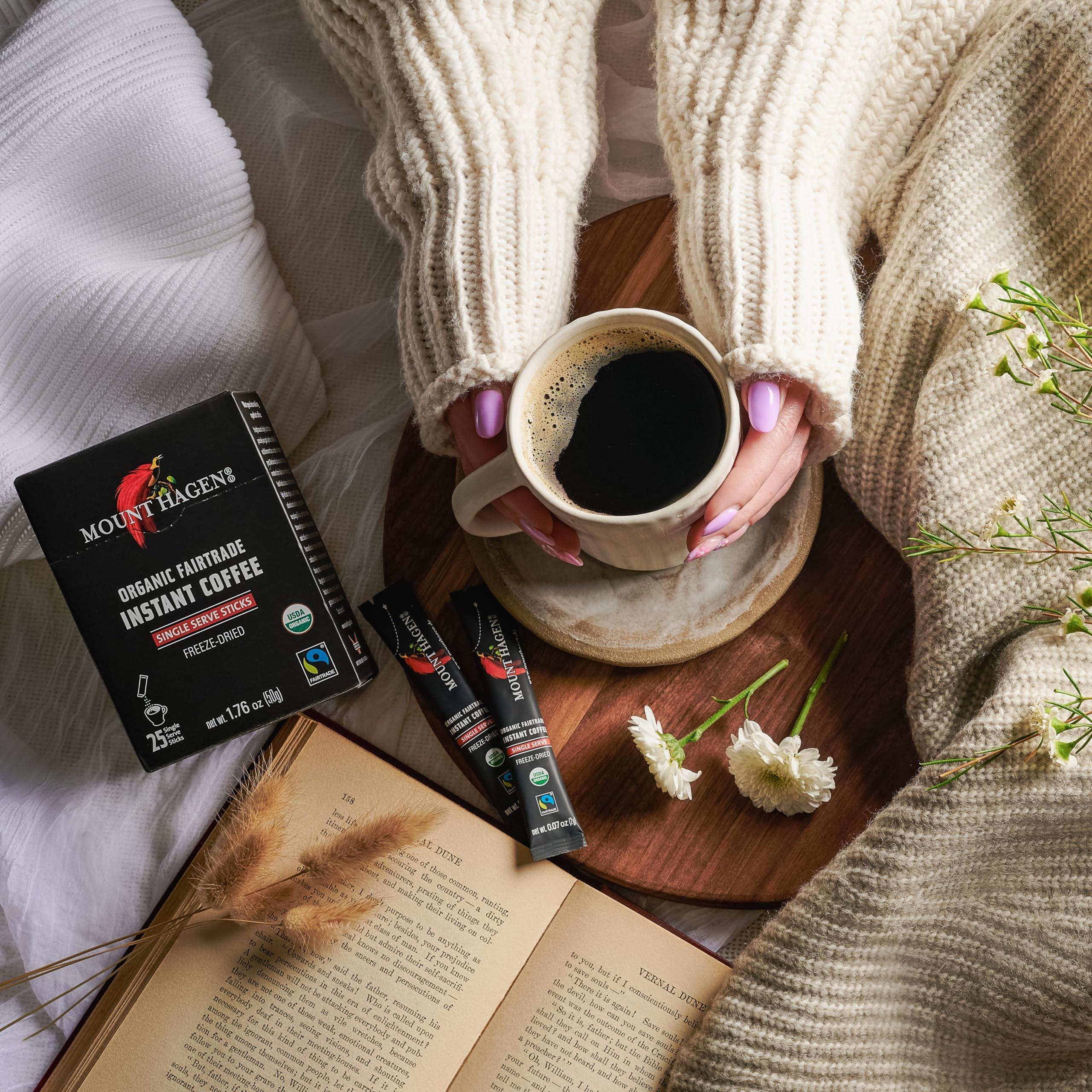 Mount Hagen Mount Hagen 25 Count Single Serve Instant Coffee Packets and Instant Espresso Ground Coffee 1.76oz Bundle