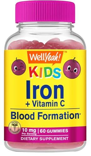 WellYeah WellYeah Iron Gummies for Kids with Vitamin C - Anemia Support, Red Blood Cell Formation, Energy, and Immunity Support Gummy, Iron Supplements for Kids - GMO Free, Natural Grape Flavor - 60 Count