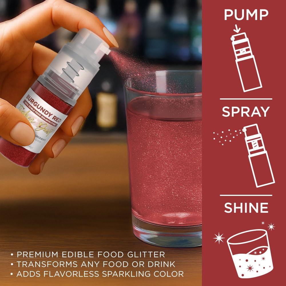 Bakell Bakell - Burgundy Red Tinker Dust (4g, 1x Mini Spray Pump) Edible Glitter for Food, Desserts, and Beverages!