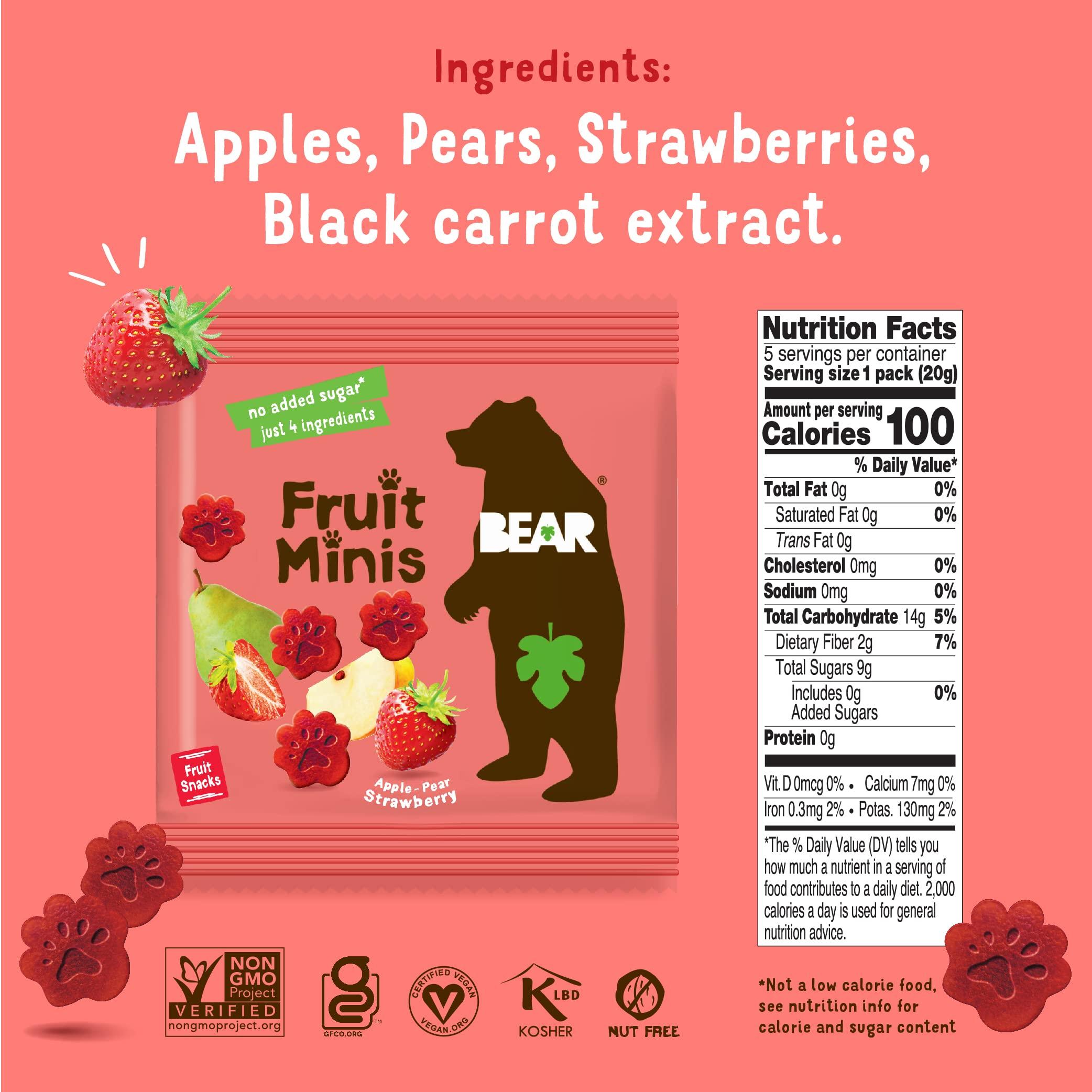 BEAR BEAR Real Fruit Snack Minis, Strawberry – (Pack of 18) – Bite Sized Snacks for Kids, Gluten Free, Vegan, Non GMO, 0.7 Oz