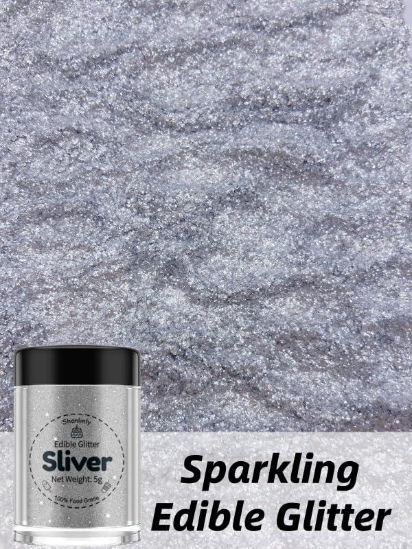 Shanlinly Shanlinly Silver Edible Glitter for Cakes Drinks - Food Grade 5g Shimmer Luster Glitter Dust Edible Glimmer Powders for Strawberries, Sprinkle on Sparkle, Chocolate, Cookie, Cupcake, Cocktail, Vegan
