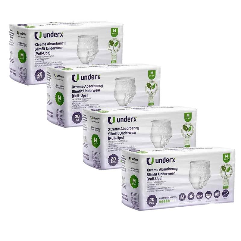Underx UnderX Adult Disposable Incontinence Underwear Maximum Absorbency Pull Ups, Absorbs 8 Cups of Liquid, Overnight Pullups Comfort, Leak Protection, Soft Latex-Free Diaper (Large, 80 Count)
