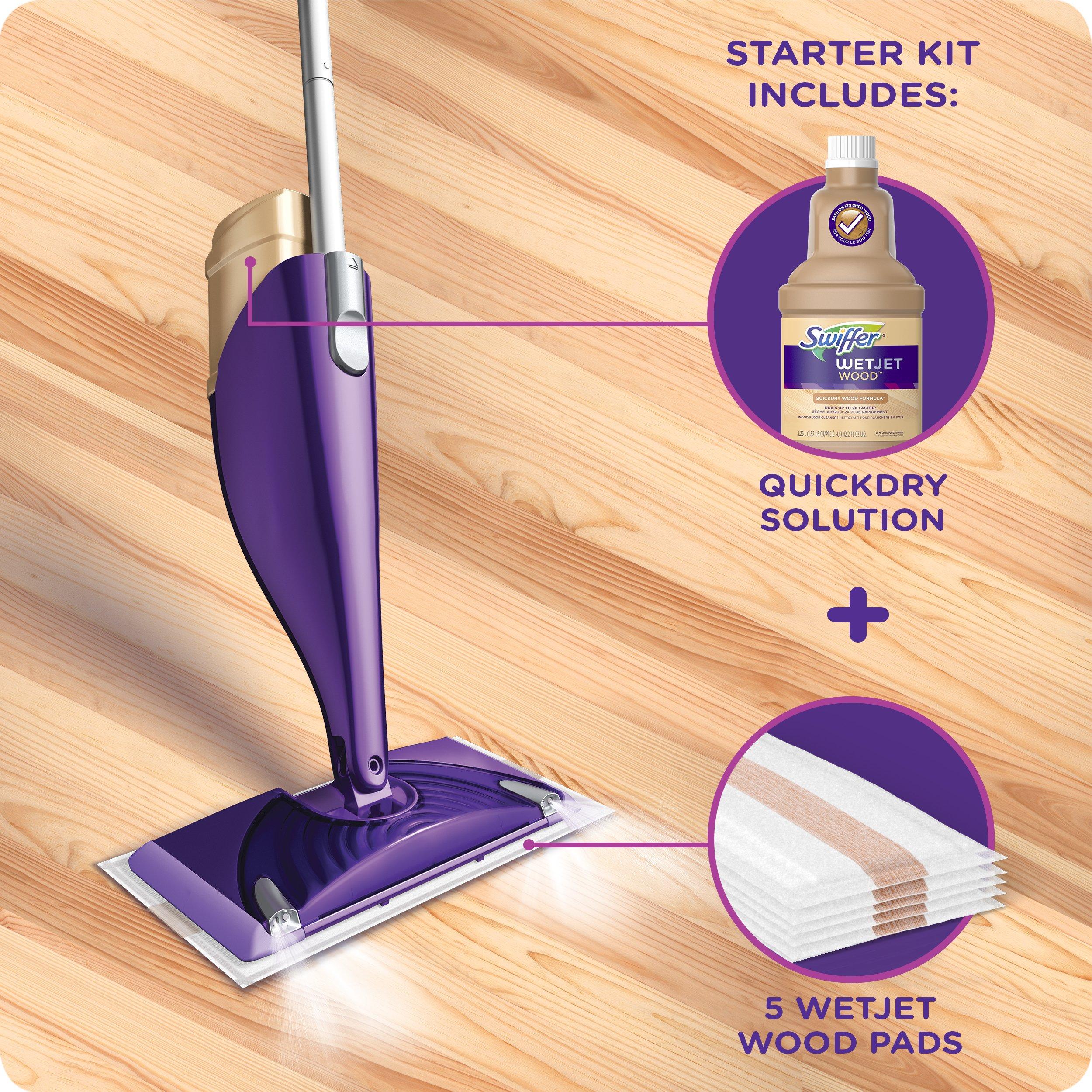 Swiffer Swiffer Wetjet Wood Floor Spray Mop Starter Kit Power Mop 5 Mopping Pads Floor Cleaner Liquid Solution, Purple, 1 Count