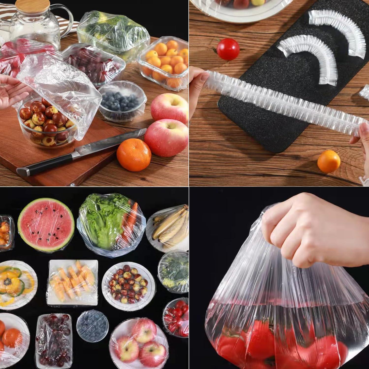 FRAGRANTGARDEN Fresh Keeping Bags, Plastic Sealing Elastic Stretch Adjustable Bowl Lids, Reusable Plastic Kitchen Wrap for Cover Food, Cling Film for Picnic (100PCS)