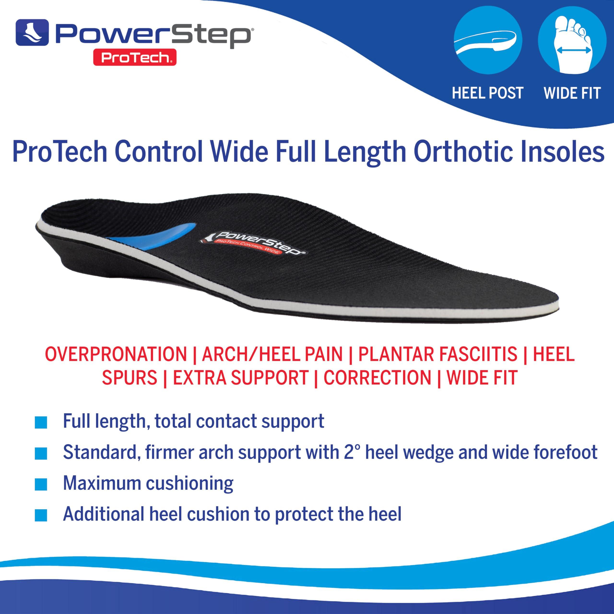 PowerStep PowerStep ProTech Control Wide Orthotic Inserts - Medical Grade Orthotics for Wide Feet - Provides Extra Support for Plantar Fasciitis, Heel Pain, Arch Pain, and Overpronation (M 14-15)