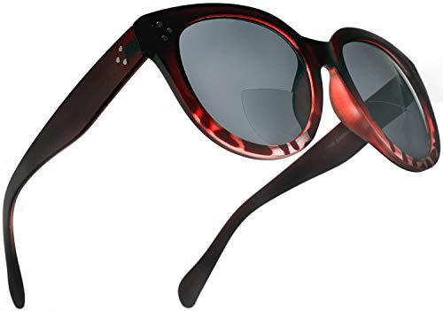 SAMBA SHADES SAMBA SHADES Bifocal Sunglasses for Women Oversized Reading Round Sun Readers Matte Black Burgundy 2.50 Power for Women
