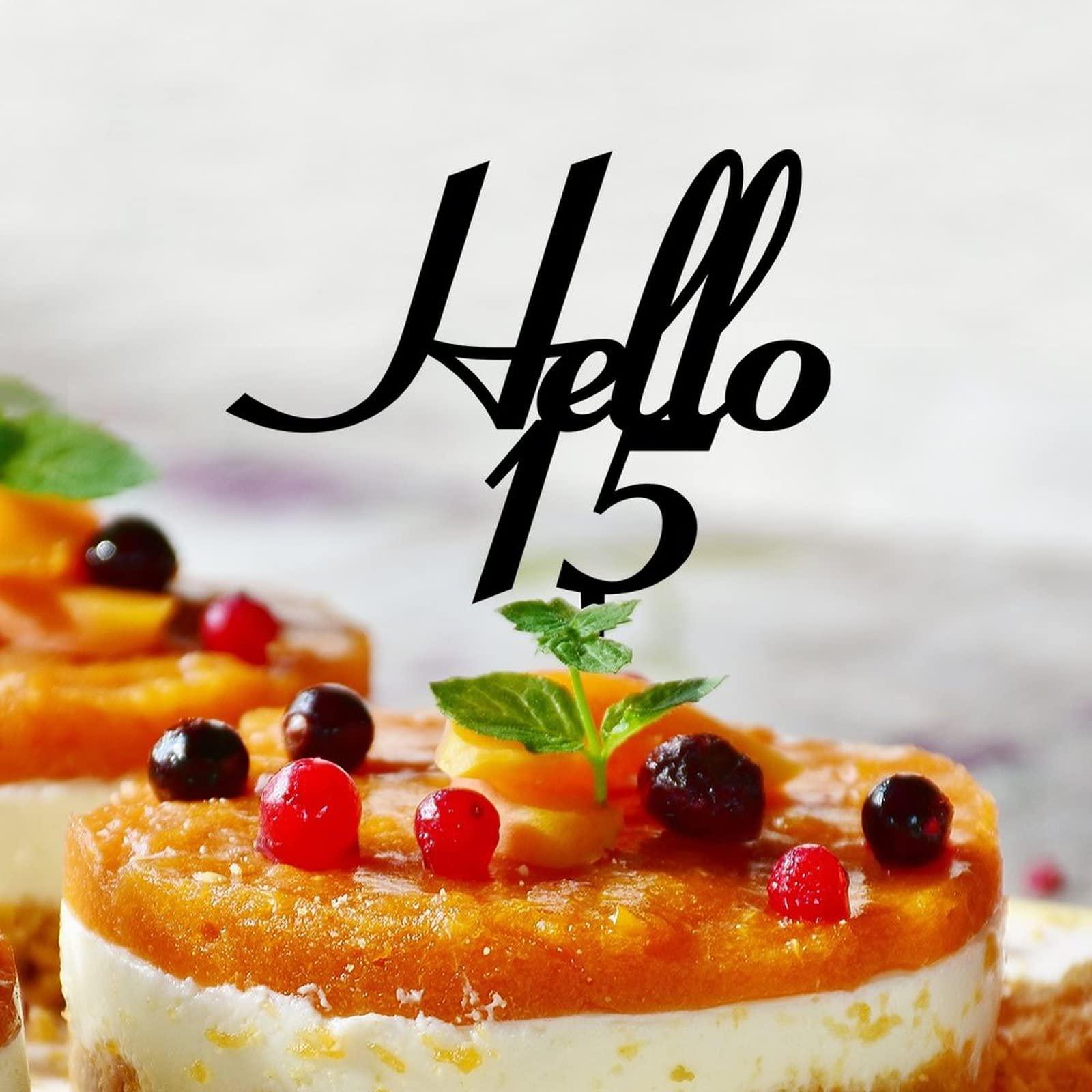 lutieger hello 15 Cake Topper 15th Happy Birthday Cake Topper Acrylic Black Custom Birthday Fifteen 15 Years Old Party Decor 15th Anniversary Birthday Keepsake Gifts For Children Kids