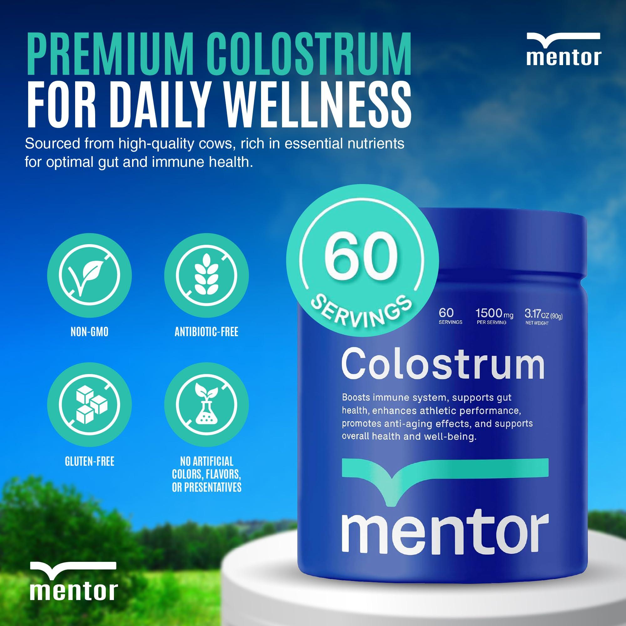 Mentor Mentor Colostrum Powder Supplement for Humans - Organic Bovine Colostrum Supplement for Gut Health, Hair Growth, Beauty, and Immune Support - Colostrum Protein