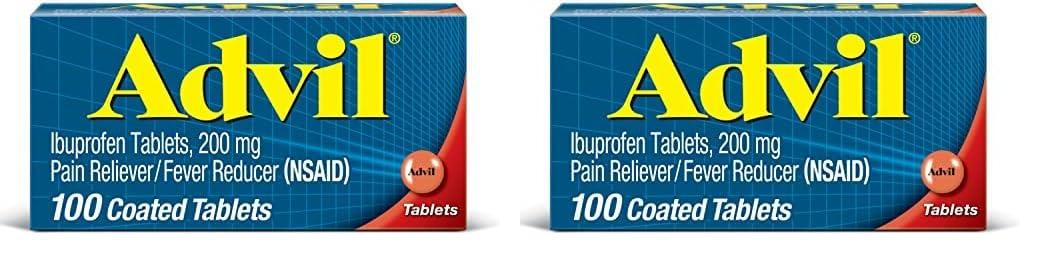 Advil Advil Pain Reliever and Fever Reducer, Pain Relief Medicine with Ibuprofen 200mg for Headache, Backache, Menstrual Pain and Joint Pain Relief - 100 Coated Tablets (Pack of 2)