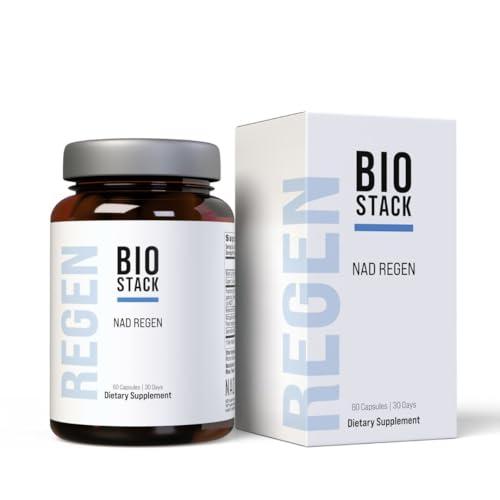 BIOSTACK BIOSTACK NAD Regen, NAD+ Supplement for Anti-Aging, Natural Energy, Cell Regeneration & Brain, Boosts Nicotinamide Riboside, Vegan Friendly NAD Supplement with Resveratrol (60 Capsules)