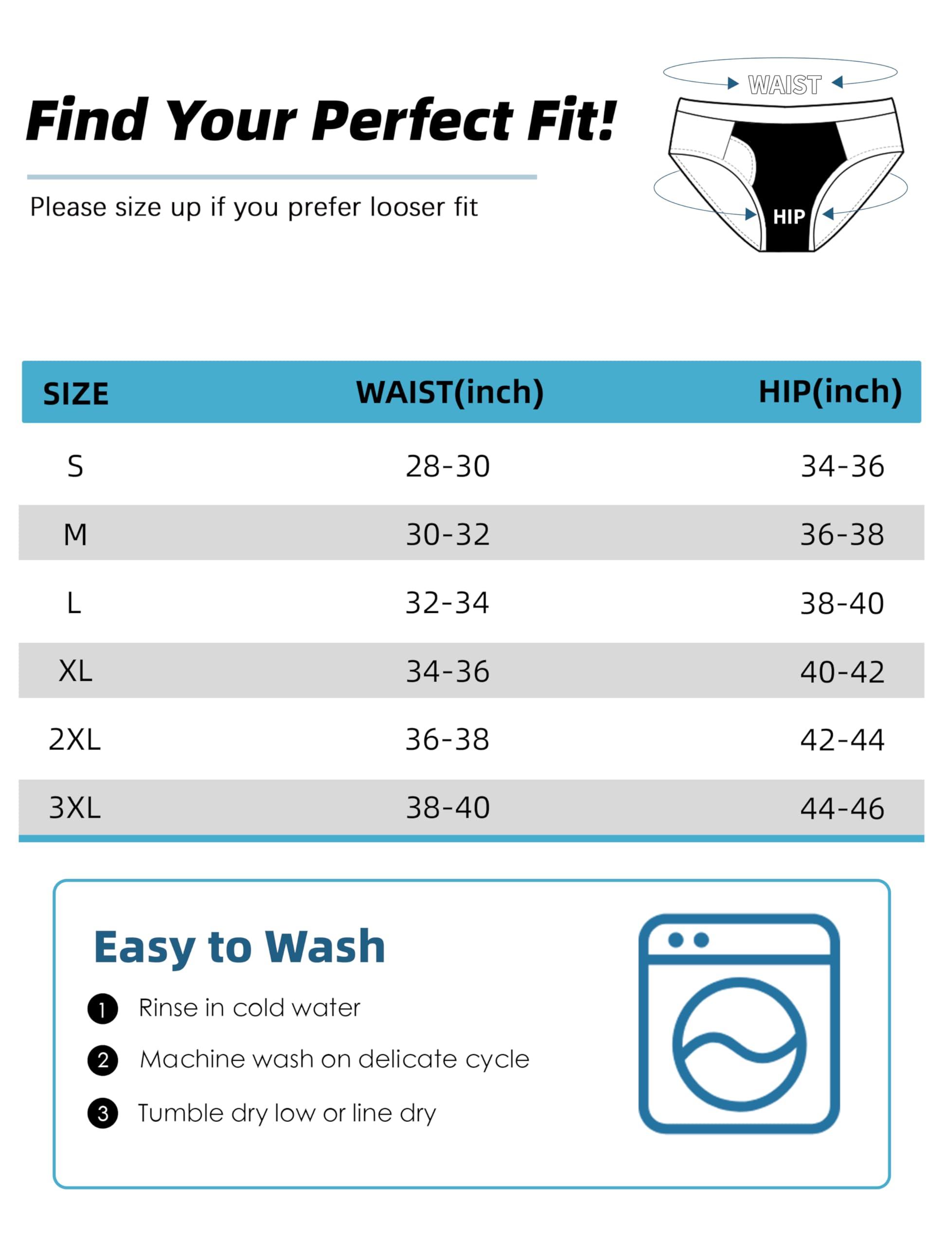 TIICHOO TIICHOO Washable Incontinence Underwear for Men Soft Male Protective Leak Proof Briefs with 50 ml Absorbency 5 Pack(XX-Large, 5 Black)