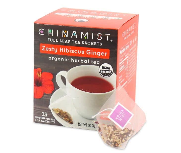 Farmer Brothers China Mist Zesty Hibiscus Ginger Organic Herbal Tea, 15 tea satchets