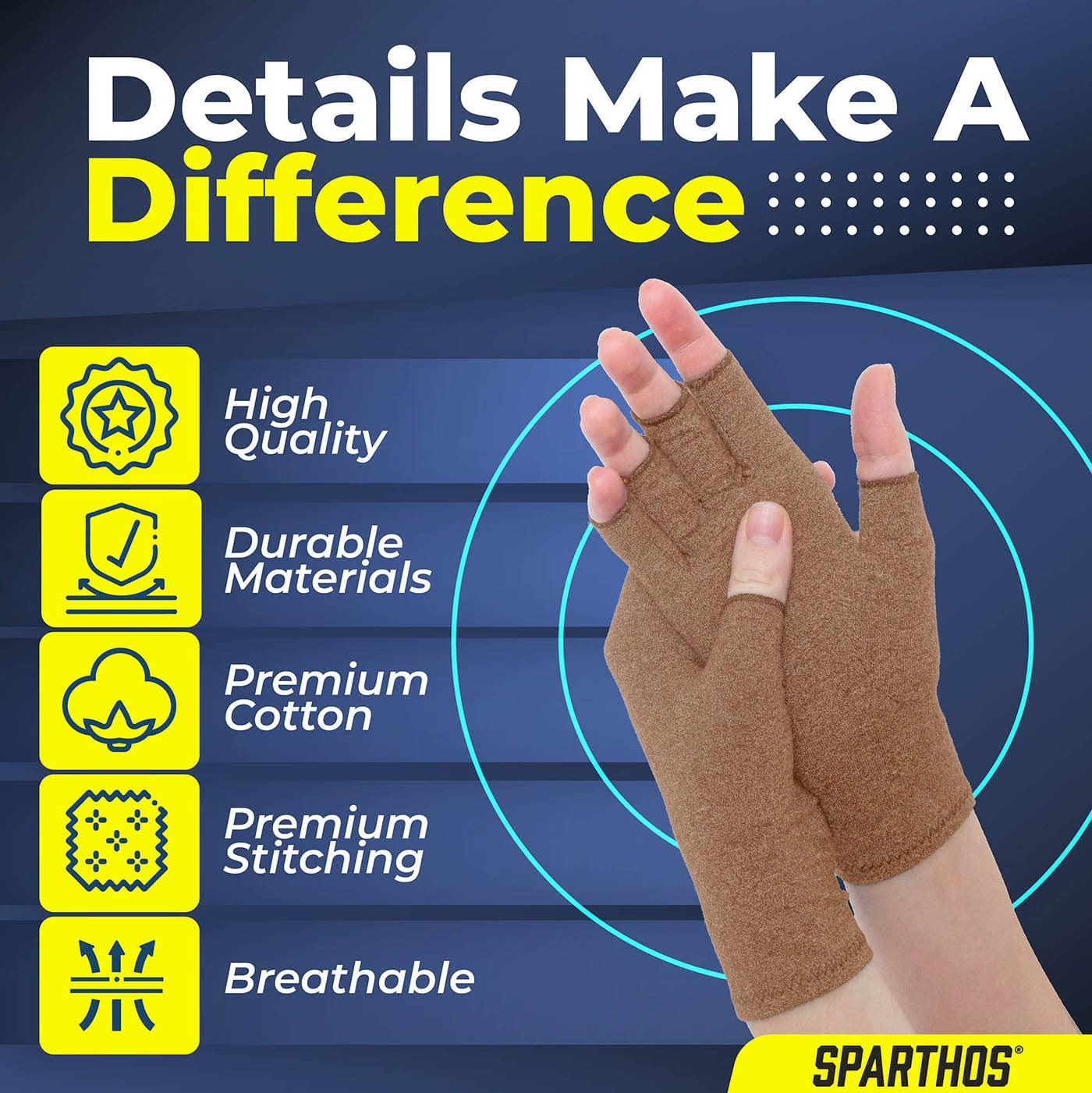 Sparthos Sparthos Arthritis Hand Compression Gloves - Helps With Carpal Tunnel & Rheumatoid Artritis Pain - Support Your Hands While Typing - Fingerless Circulation Glove - Fits Men & Women (Beige - Large)