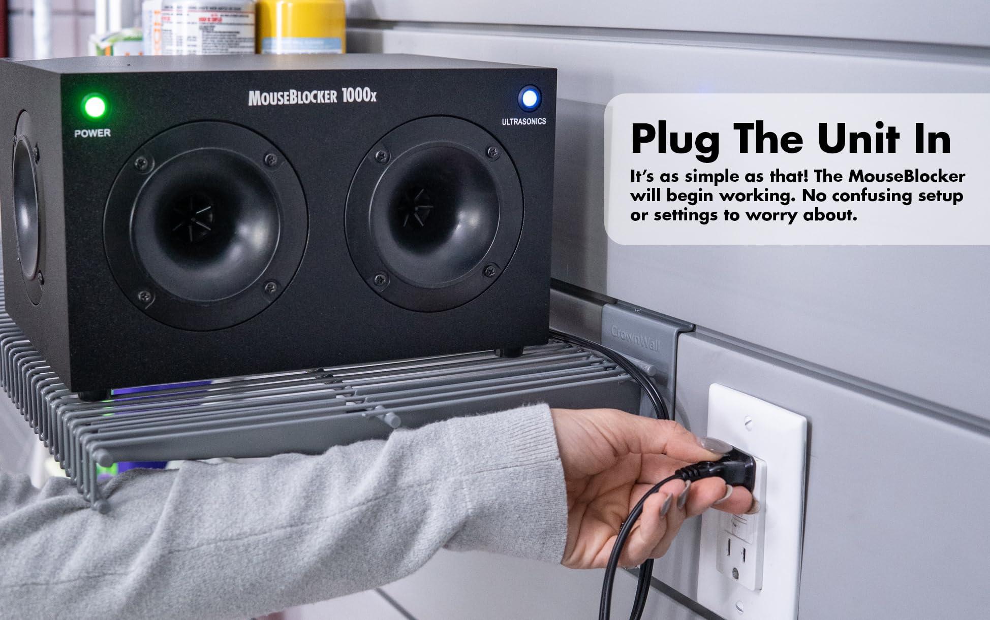 MouseBlocker MouseBlocker 1000x Powerful Plug-in Ultrasonic Mouse and Rodent Deterrent for Buildings, Garages, Attics and More. Works with All Rodents. Ultrasonic Rodent Repeller, Band