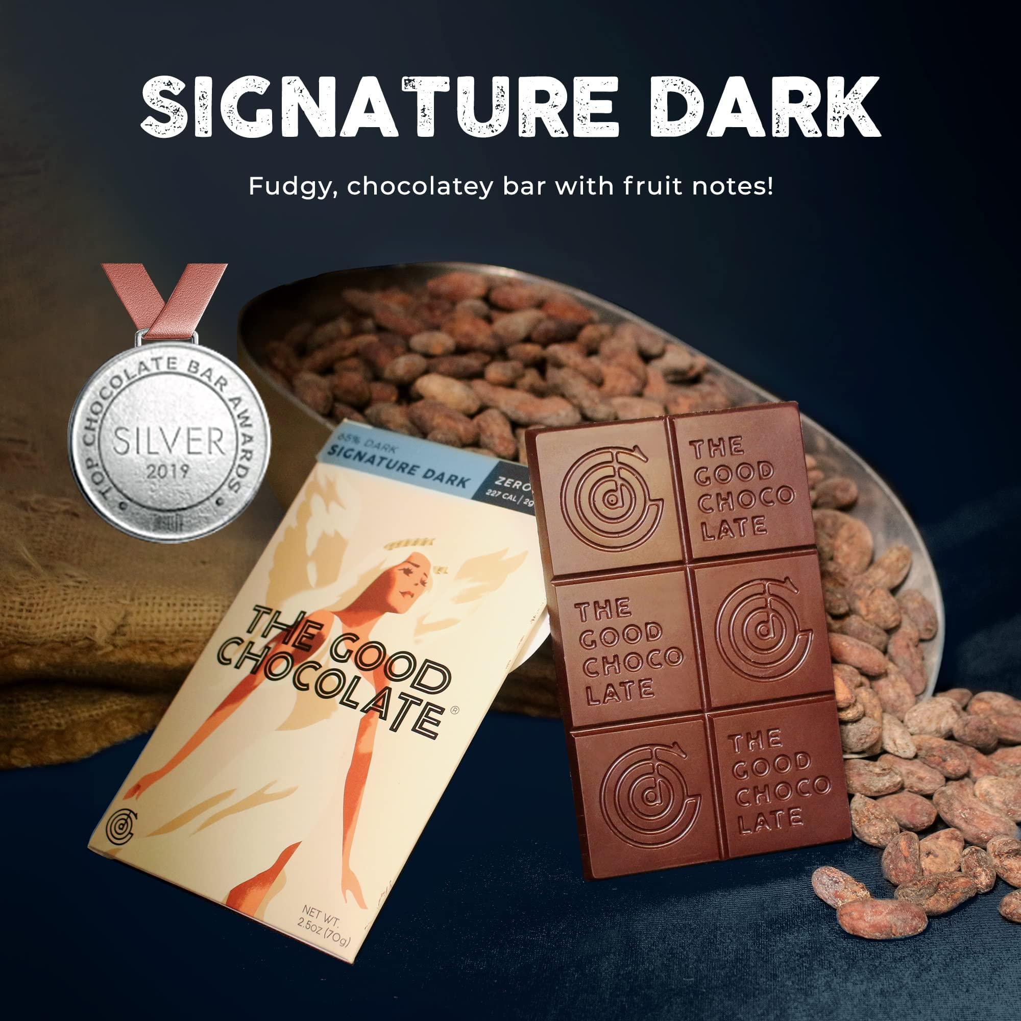 The Good Chocolate THE GOOD CHOCOLATE - Mini Signature Dark Chocolate Bars with Zero Sugar & Lower Net Carb - Keto Chocolate Bar Offers Lower Calorie Chocolate Candy - All Natural Non-GMO (Pack of 10)