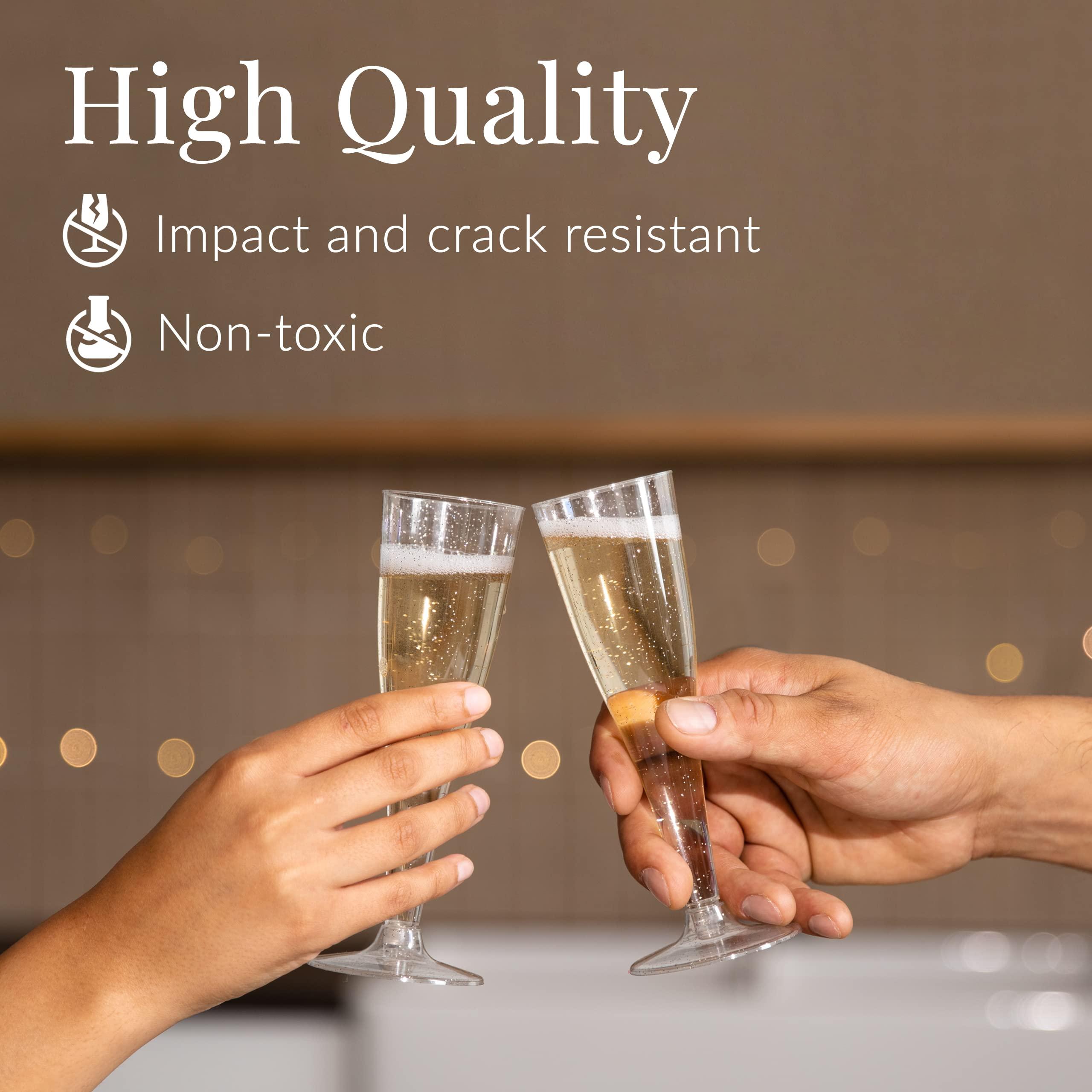 Prestee Prestee 24 Champagne Flutes Plastic | Disposable Champagne Flute | Silver Glitter Plastic Champagne Glasses for Parties | Mimosa Bar, Wedding, Shower Party, New Years Eve Party Supplies 2024 (Silver)