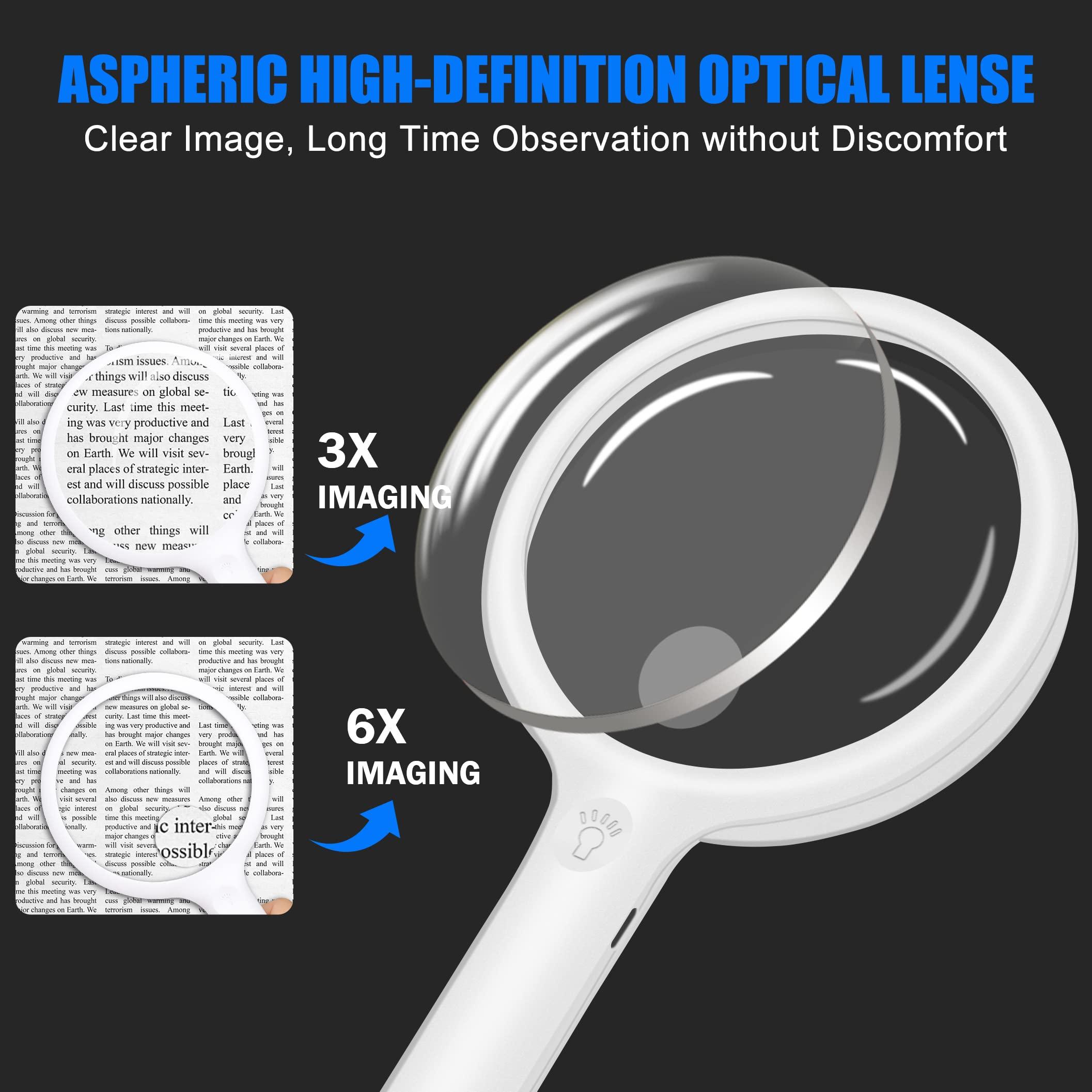 Nazano Magnifying Glass with Light, Handheld Illuminated Lighted Magnifying Glass with 20Leds, 3 Light Modes & Rechargeable USB Magnifier Seniors, Reading, Macular Degeneration, Exploring, Coins (White)